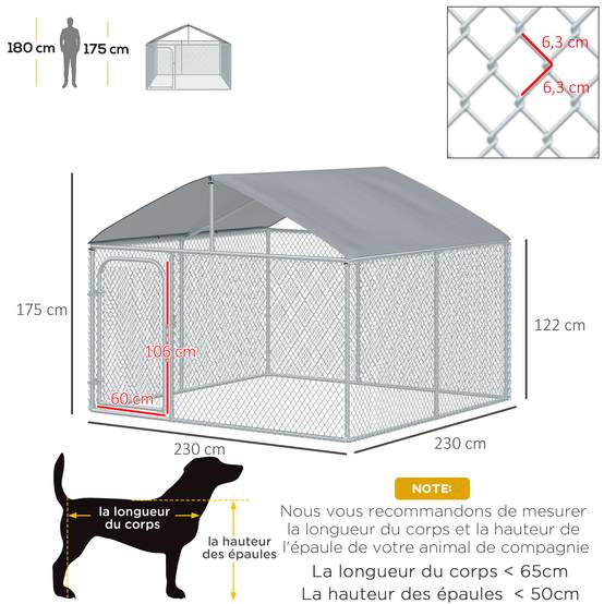 Chenil extérieur acier galvanisé pour chien avec toit sécurisé 230x230x175cm argent - ComfortXL Outdoor Living - Image 5
