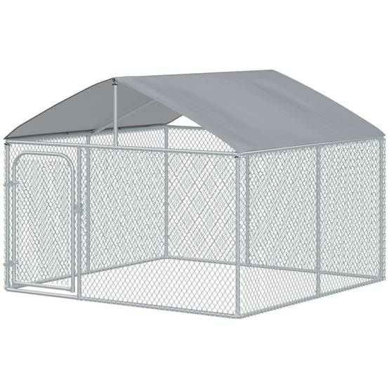 Chenil extérieur acier galvanisé pour chien avec toit sécurisé 230x230x175cm argent - ComfortXL Outdoor Living - Image 2