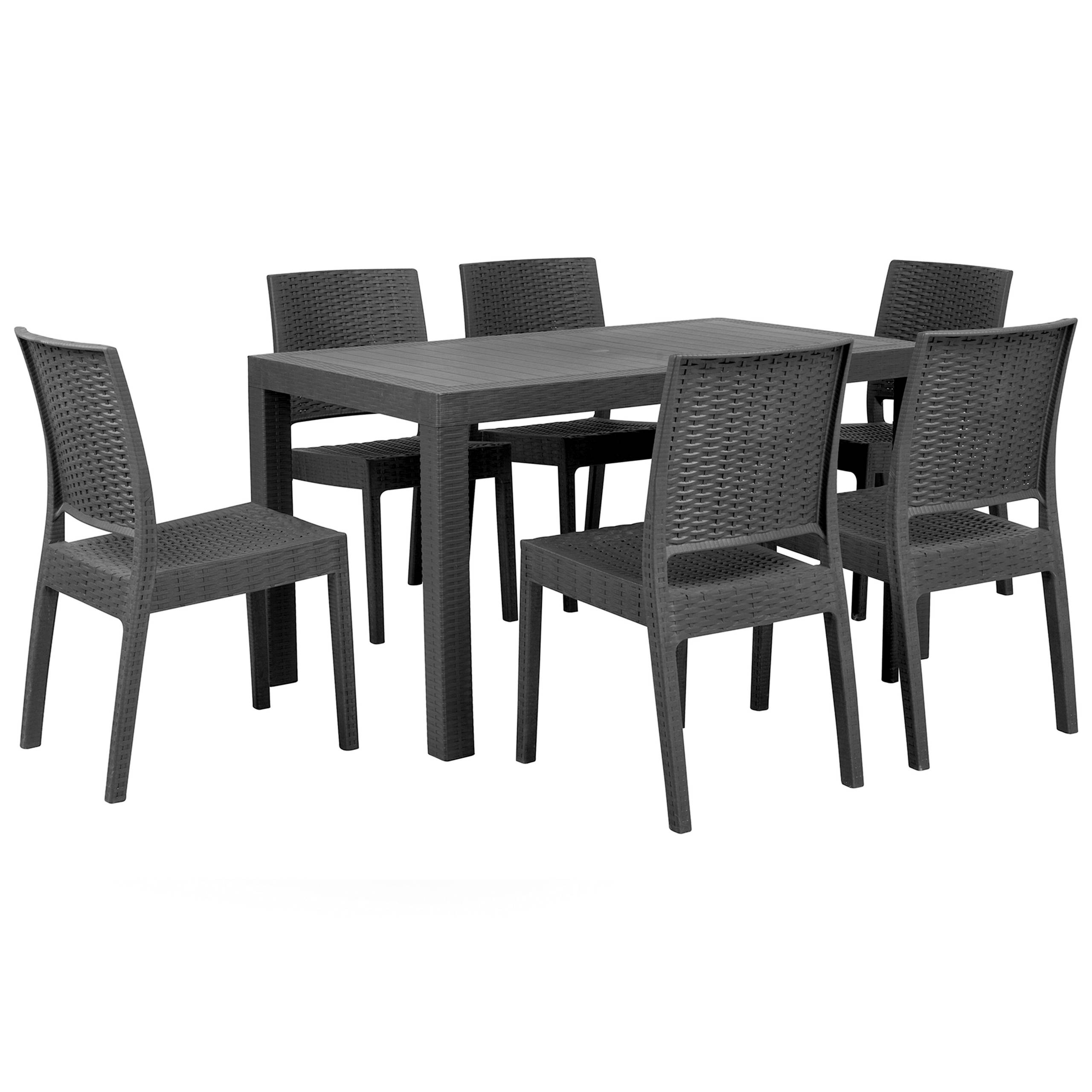 Ensemble de Jardin ou Terrasse Table 80 x 140 cm et 6 Chaises en Rotin Gris Résistant et Durable au Style Traditionnel et Intemporel Beliani - Image 1