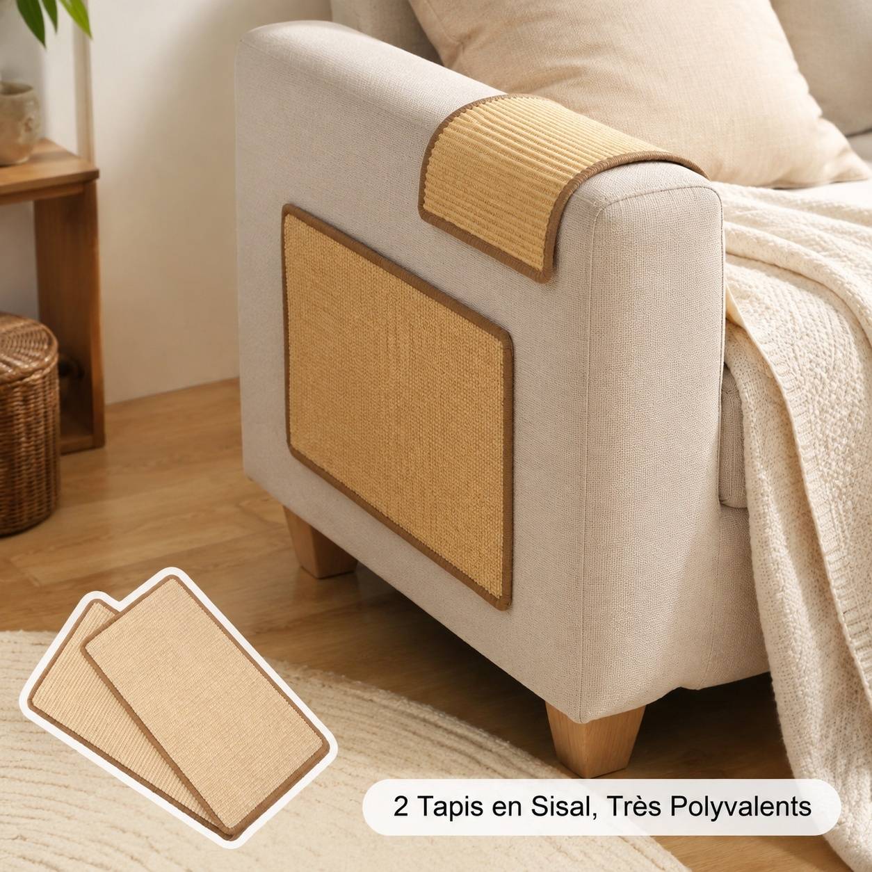 Lot de 2 Tapis Griffoir Sisal Sécurisé pour Chat Protection Meubles Mural Sol - Image 7