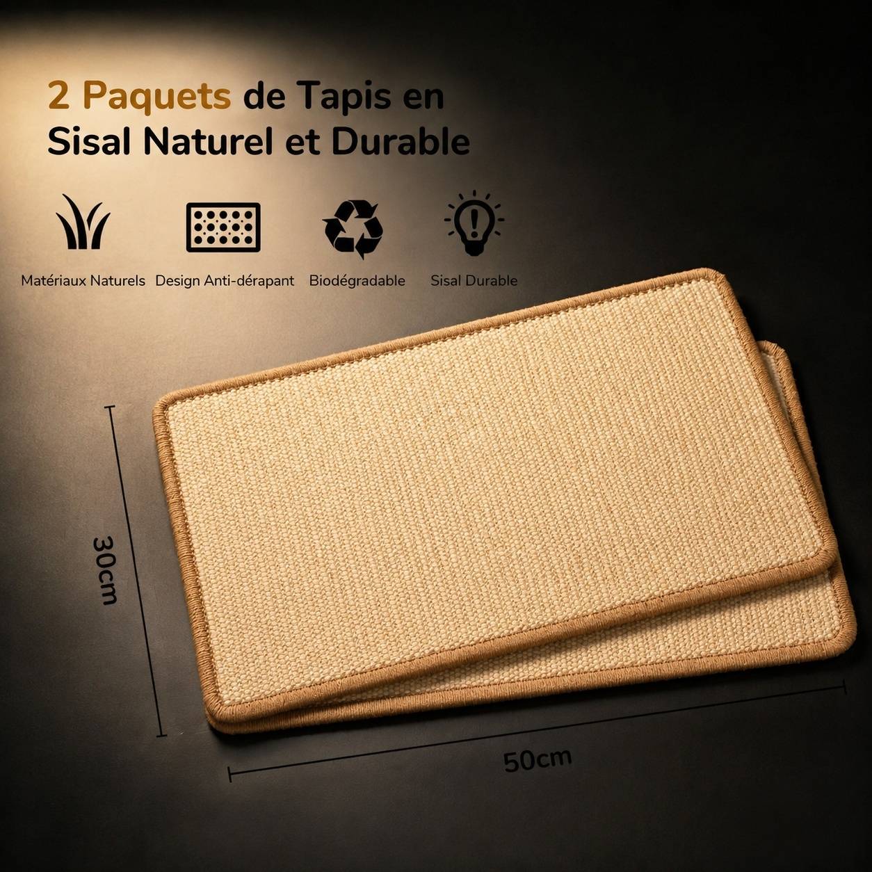 Lot de 2 Tapis Griffoir Sisal Sécurisé pour Chat Protection Meubles Mural Sol - Image 2