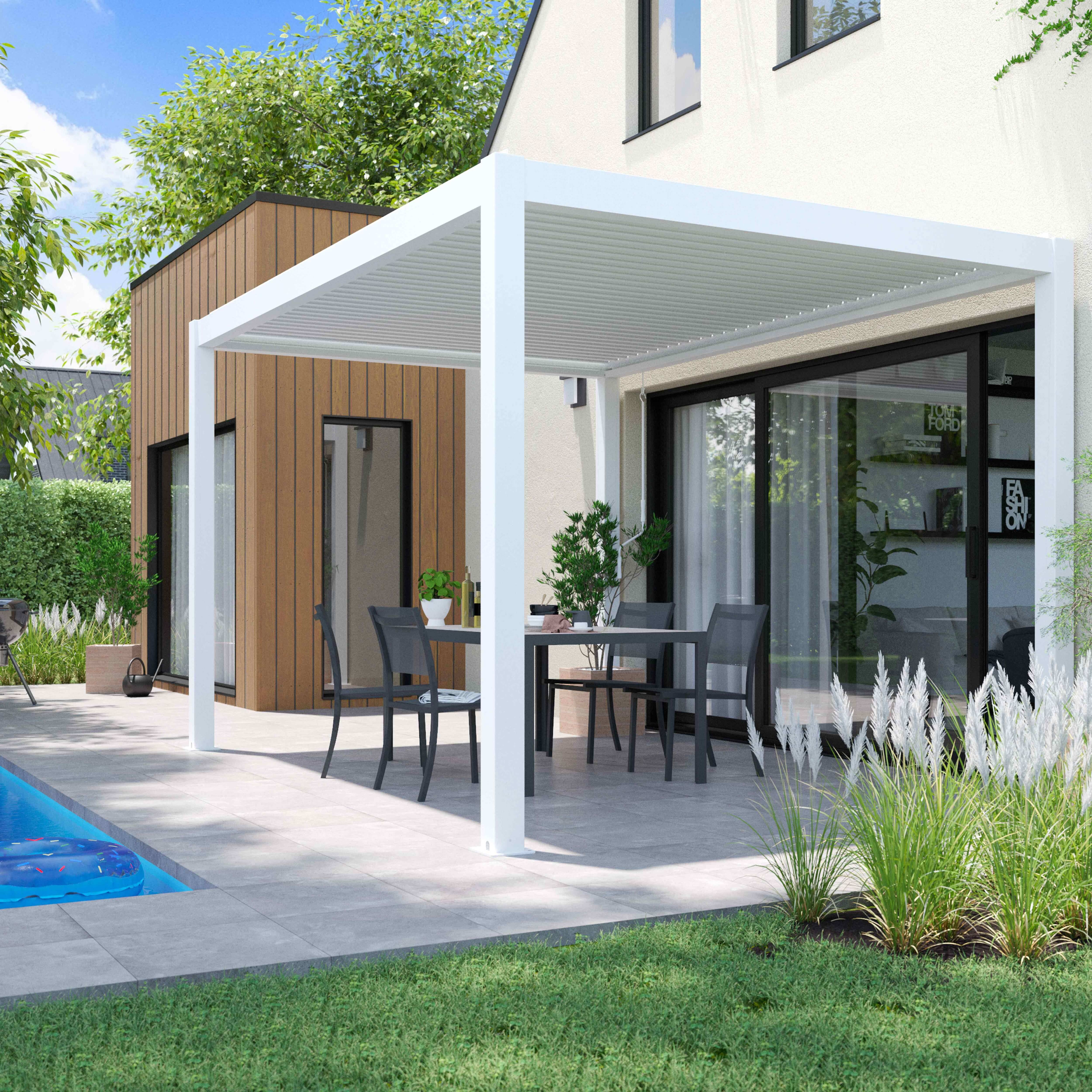 Oviala - Pergola bioclimatique 3x4m autoportée avec 1 store blanc Athenes - Oviala - Image 1