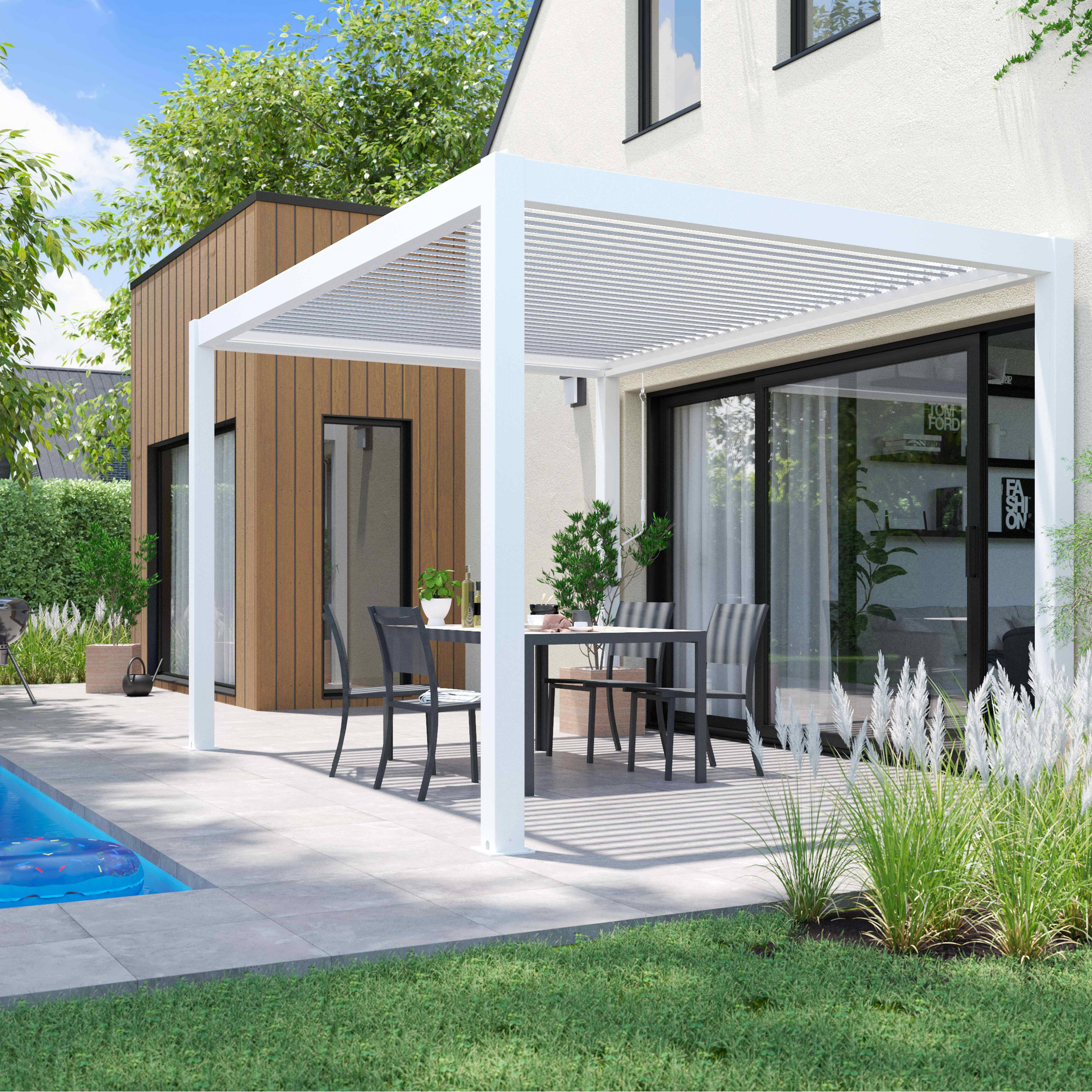 Oviala - Pergola bioclimatique 3x4m autoportée avec 1 store blanc Athenes - Oviala - Image 6