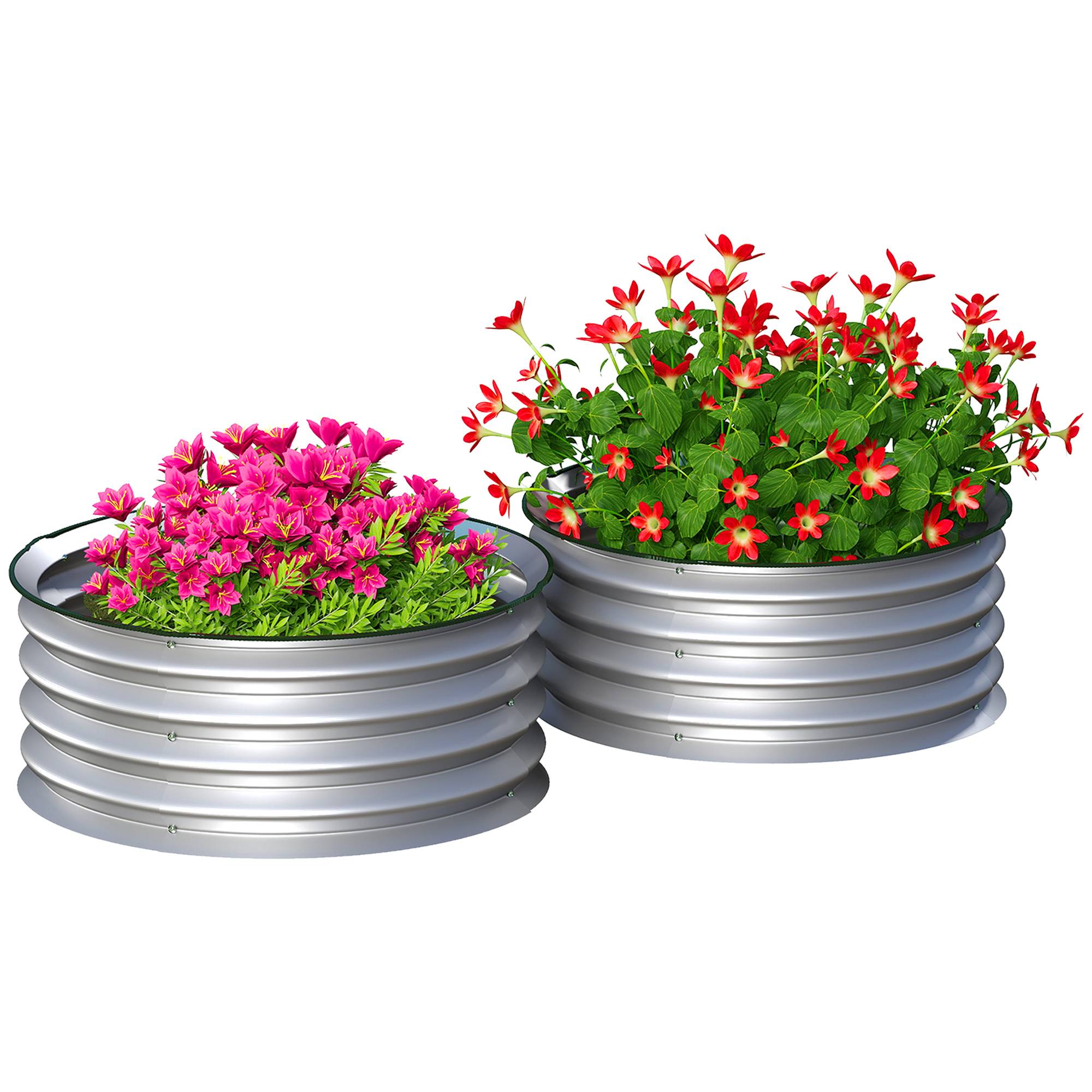 Sans Marque - Ensemble 2 bacs jardin surélevés modulables 2 pièces sans fond Ø60x30 cm argenté - Image 2