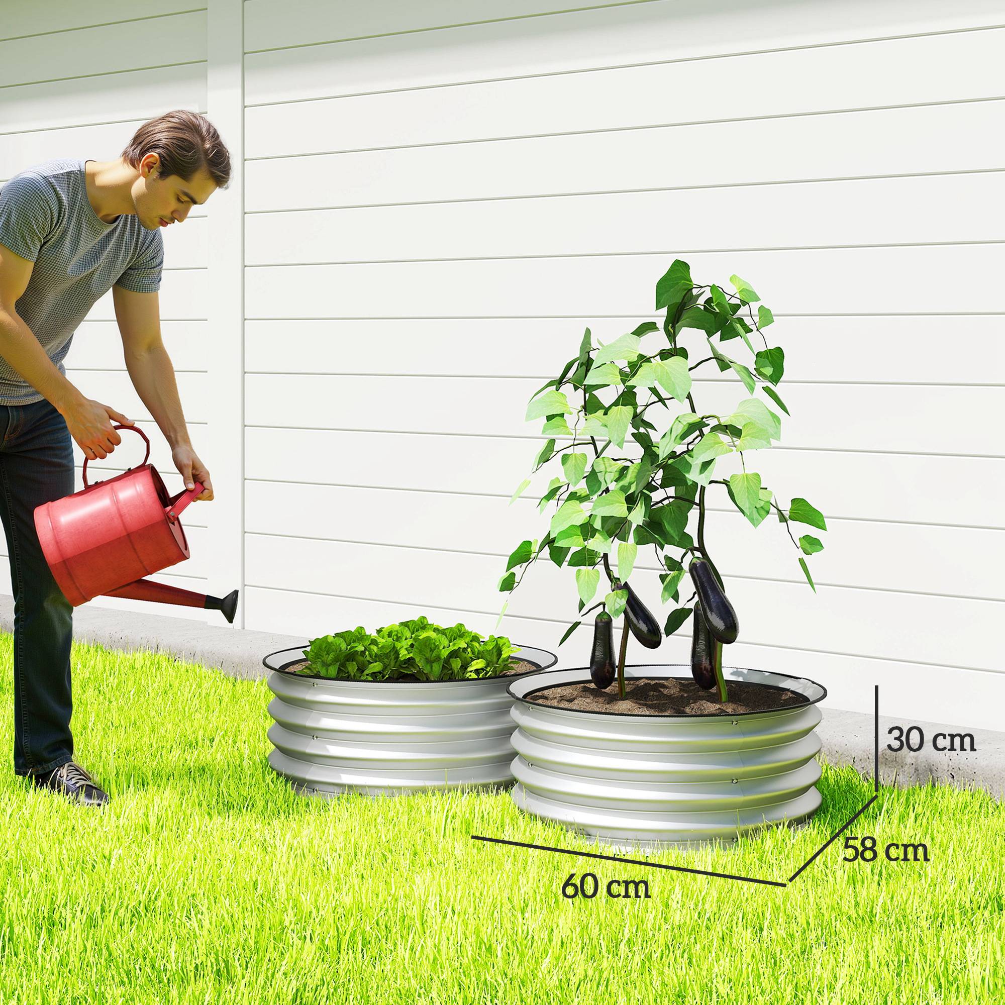 Sans Marque - Ensemble 2 bacs jardin surélevés modulables 2 pièces sans fond Ø60x30 cm argenté - Image 5