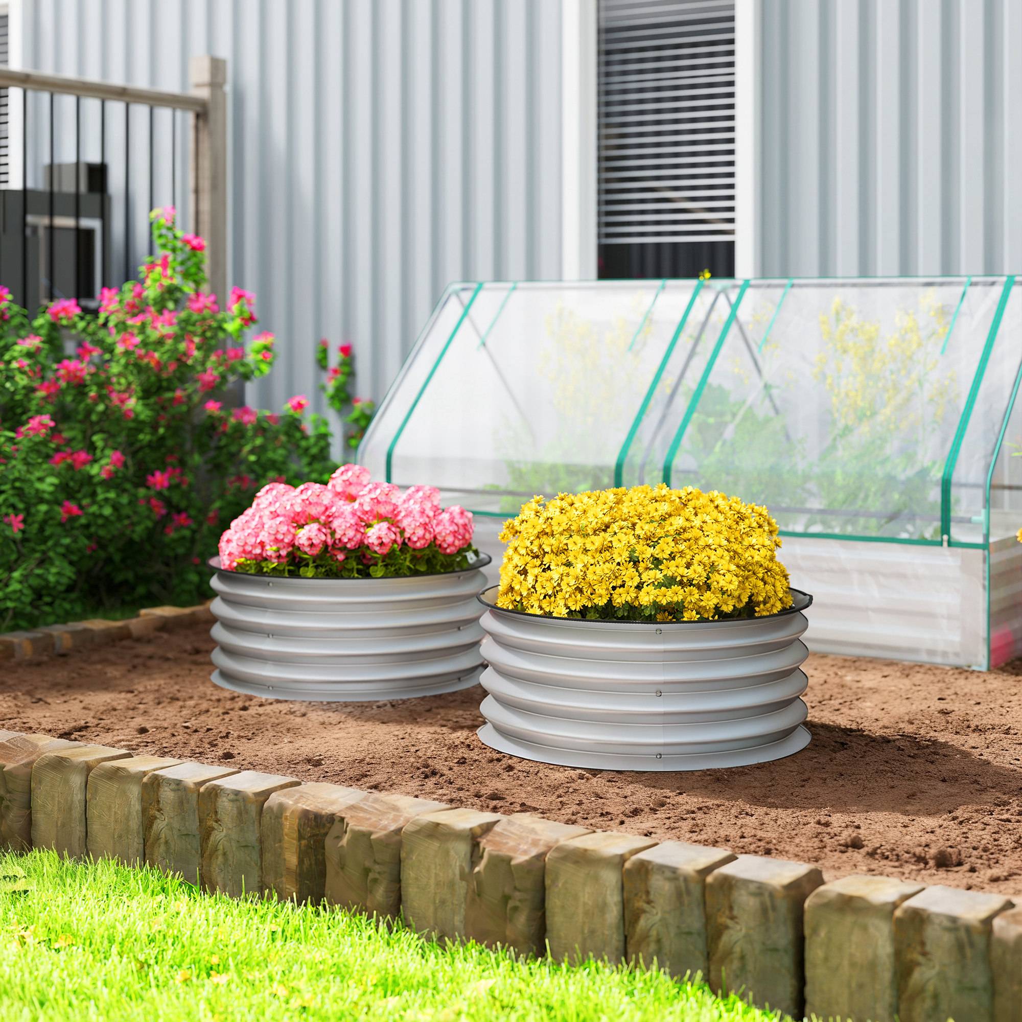 Sans Marque - Ensemble 2 bacs jardin surélevés modulables 2 pièces sans fond Ø60x30 cm argenté - Image 3