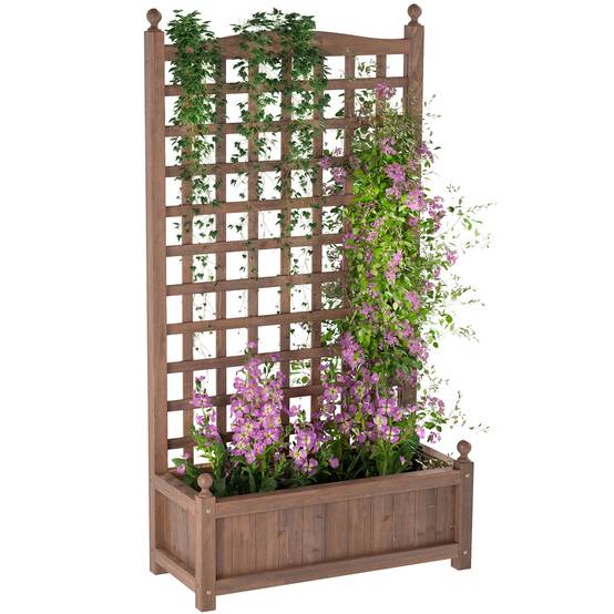 Jardinière avec treillis bois sapin balcon terrasse drainage de l'eau 64x28x120cm marron - ComfortXL Outdoor Living - Image 1