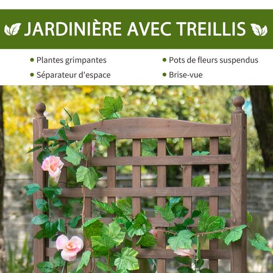 Jardinière avec treillis bois sapin balcon terrasse drainage de l'eau 64x28x120cm marron - ComfortXL Outdoor Living - Image 6