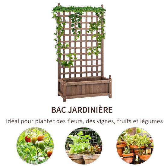 Jardinière avec treillis bois sapin balcon terrasse drainage de l'eau 64x28x120cm marron - ComfortXL Outdoor Living - Image 7