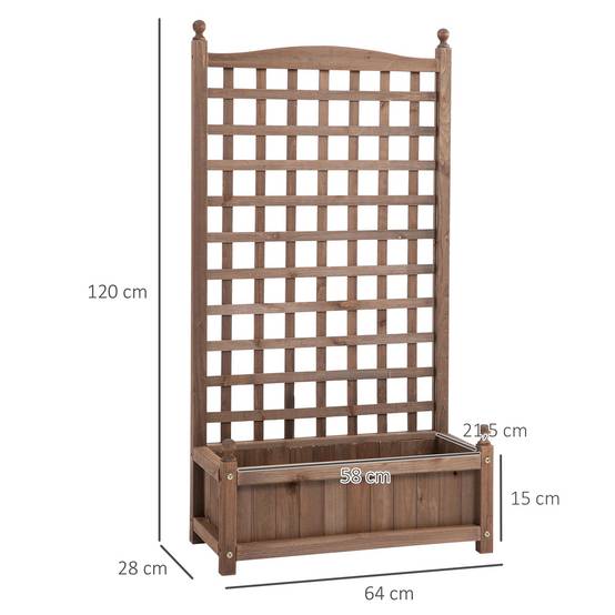 Jardinière avec treillis bois sapin balcon terrasse drainage de l'eau 64x28x120cm marron - ComfortXL Outdoor Living - Image 5