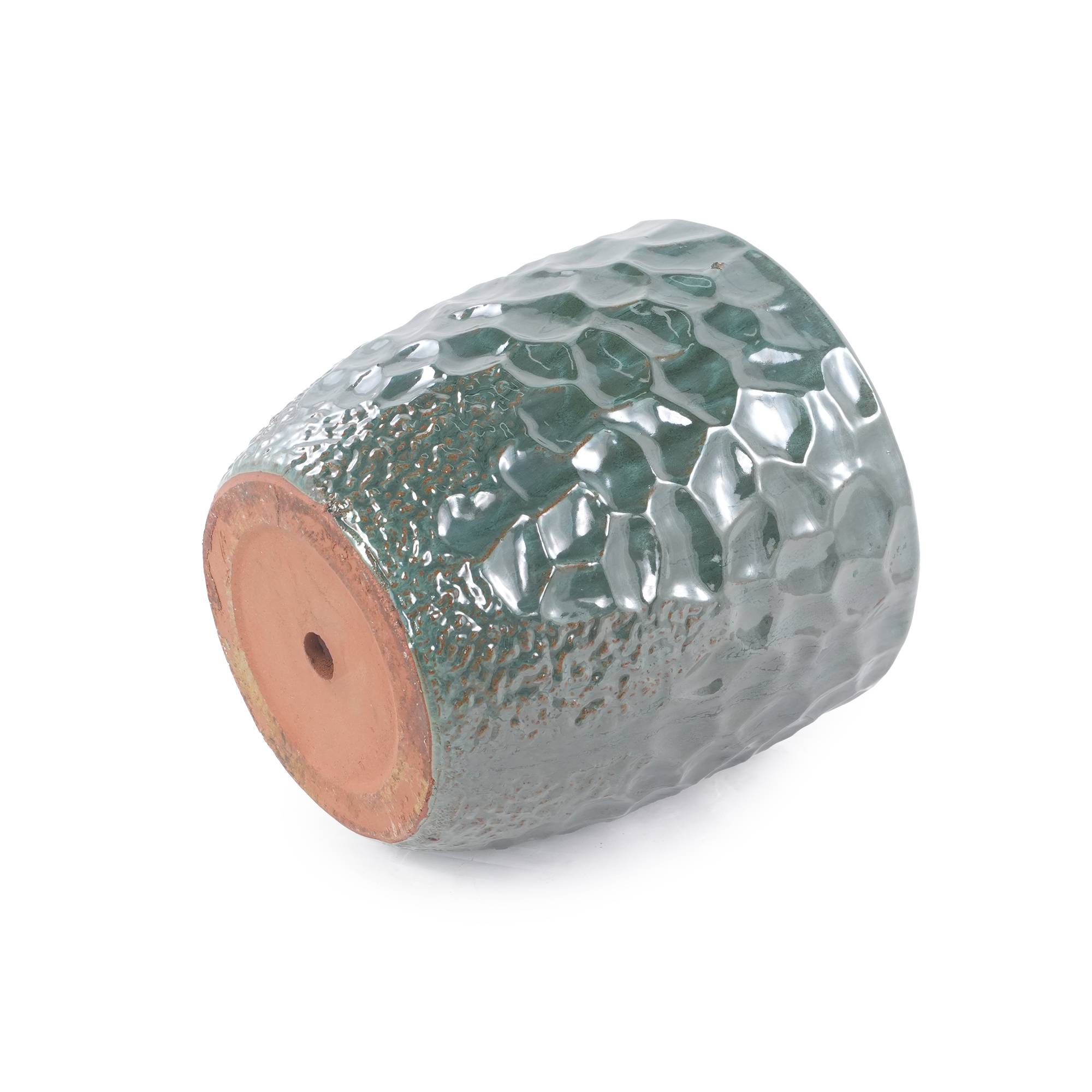 ComfortXL - Pot de fleurs céramique vert foncé Ø30 cm balcon terrasse relief martelé drainage - ComfortXL Outdoor Living - Image 6