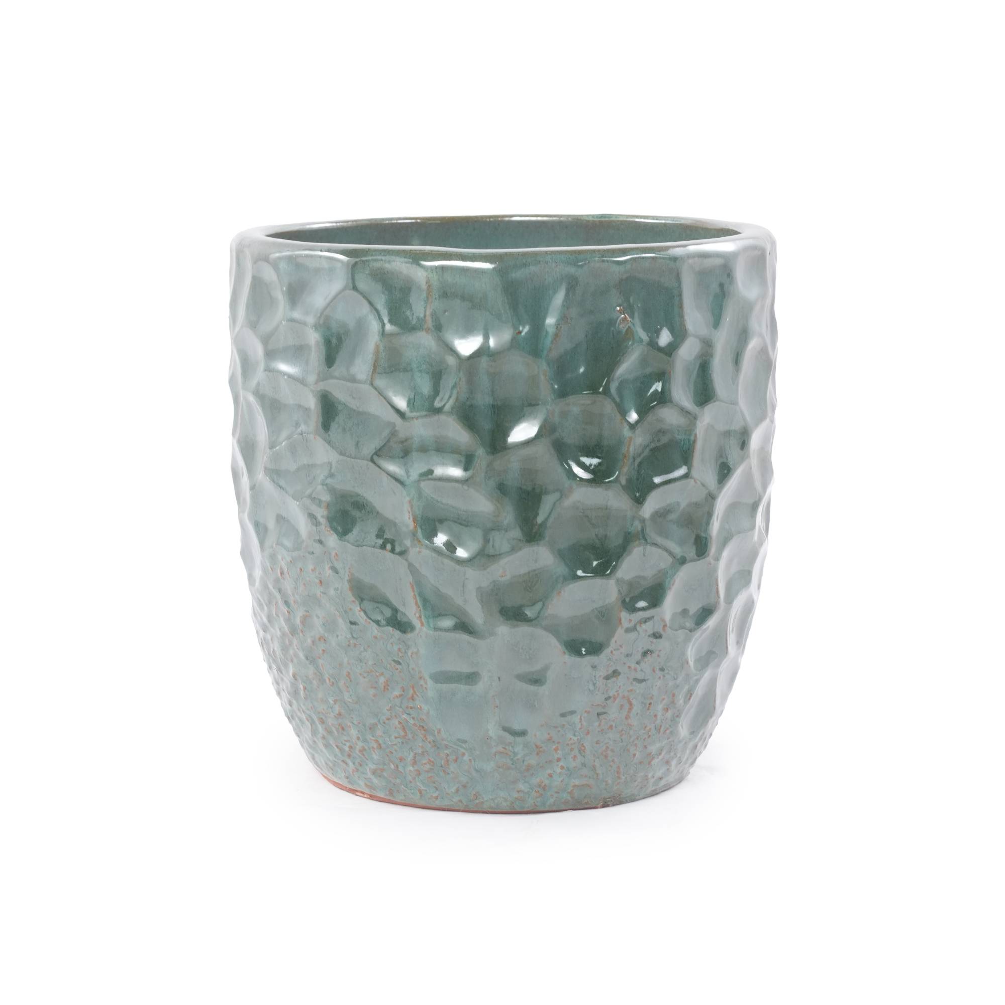 ComfortXL - Pot de fleurs céramique vert foncé Ø30 cm balcon terrasse relief martelé drainage - ComfortXL Outdoor Living - Image 1
