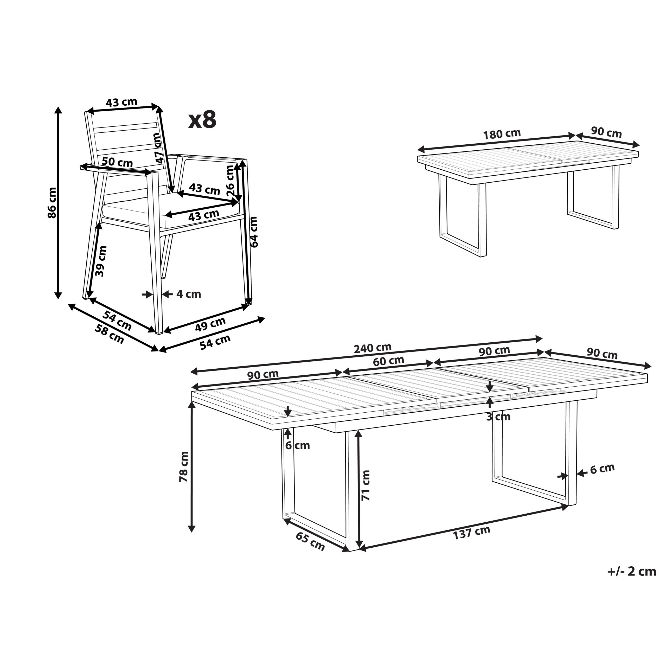 Beliani - Salle à Manger de Jardin Blanc en Aluminium Table Rectangle avec 8 Chaises avec Coussins Pour Repas Convivial en Extérieur - Image 3