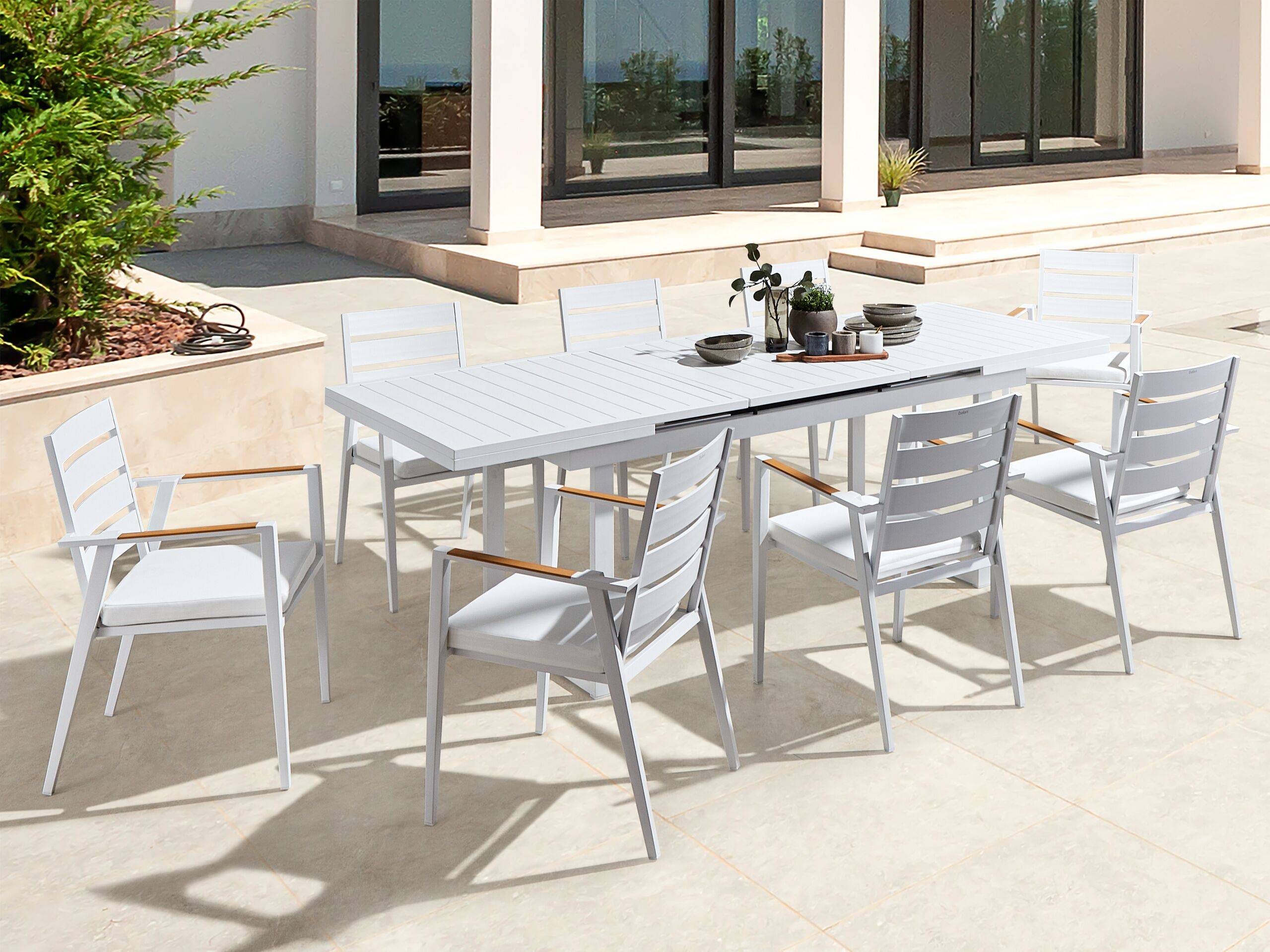 Beliani - Salle à Manger de Jardin Blanc en Aluminium Table Rectangle avec 8 Chaises avec Coussins Pour Repas Convivial en Extérieur - Image 2
