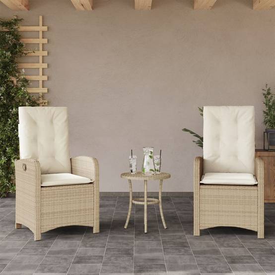Vidaxl - Chaises inclinables de jardin lot de 2 et coussins beige rotin vidaXL 365172 - Image 1
