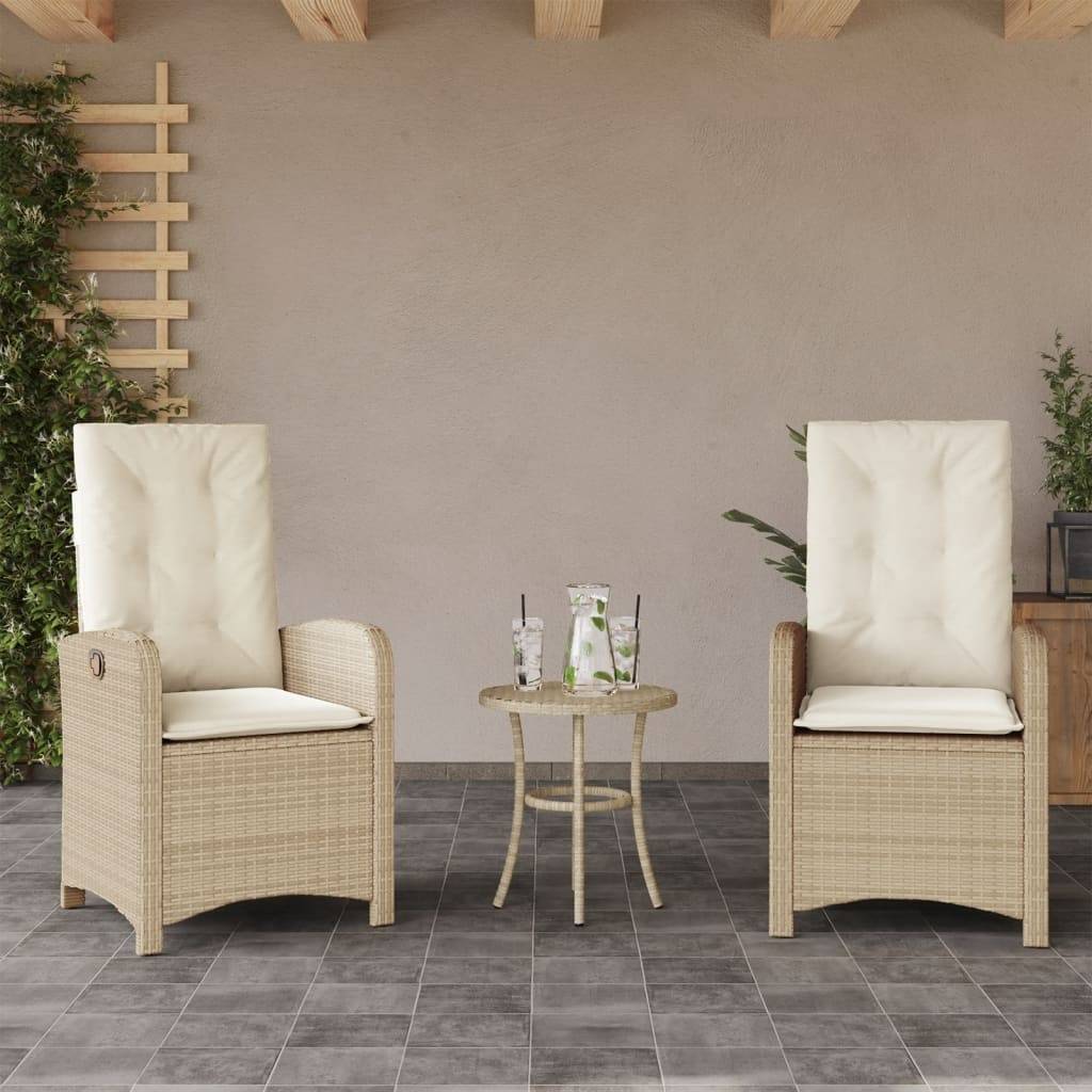 Vidaxl - Chaises inclinables de jardin lot de 2 et coussins beige rotin vidaXL 365172 - Image 1