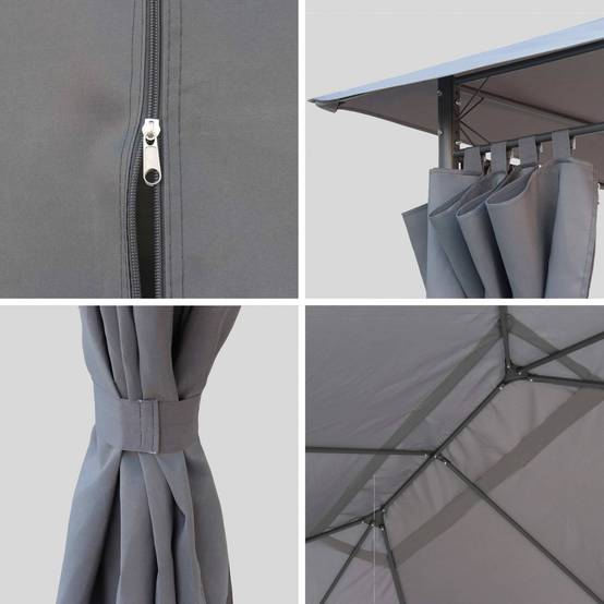 Ensemble complet toile de toit et rideaux gris pour tonnelle 3x4m Divio - toile de rechange pergola. toile de remplacement | sweeek - Image 2
