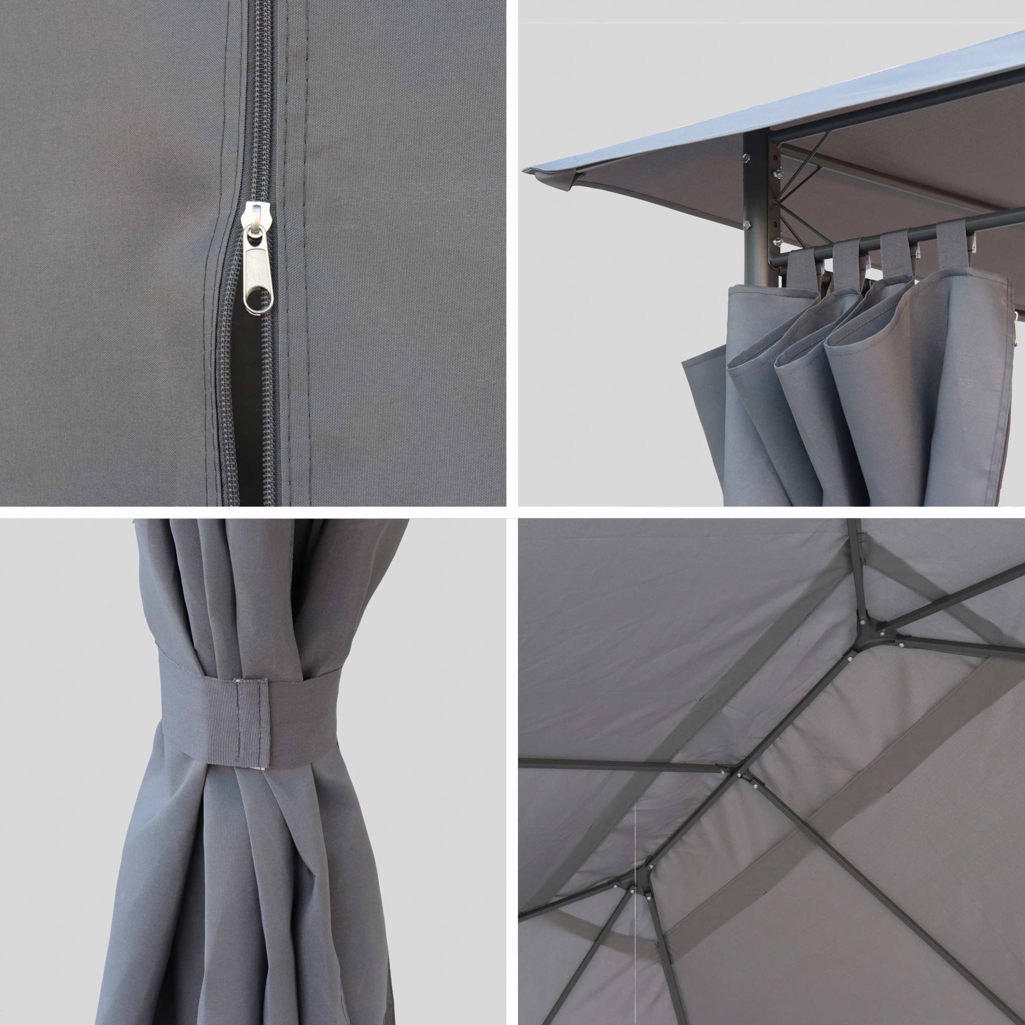 Ensemble complet toile de toit et rideaux gris pour tonnelle 3x4m Divio - toile de rechange pergola. toile de remplacement | sweeek - Image 2