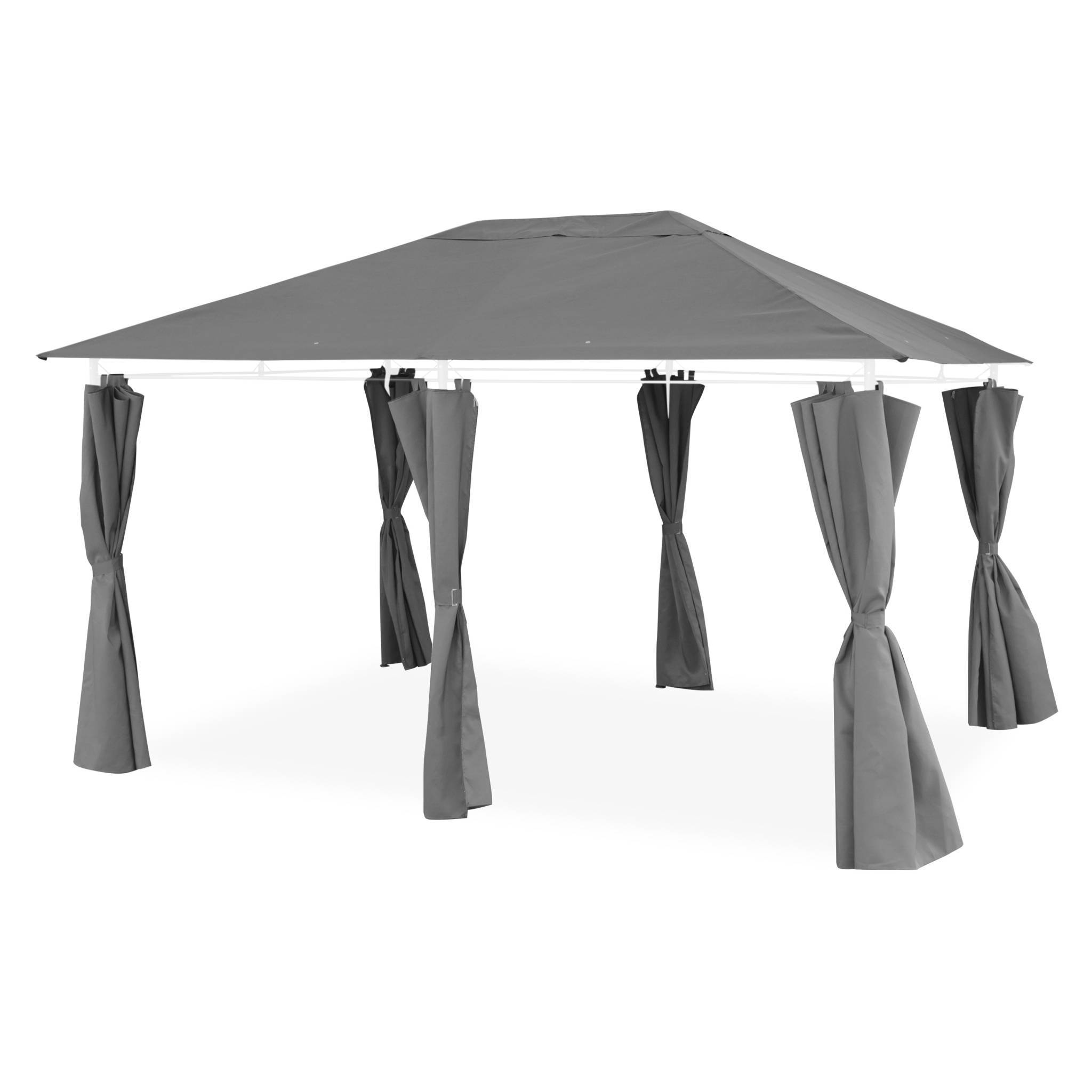 Ensemble complet toile de toit et rideaux gris pour tonnelle 3x4m Divio - toile de rechange pergola. toile de remplacement | sweeek - Image 1