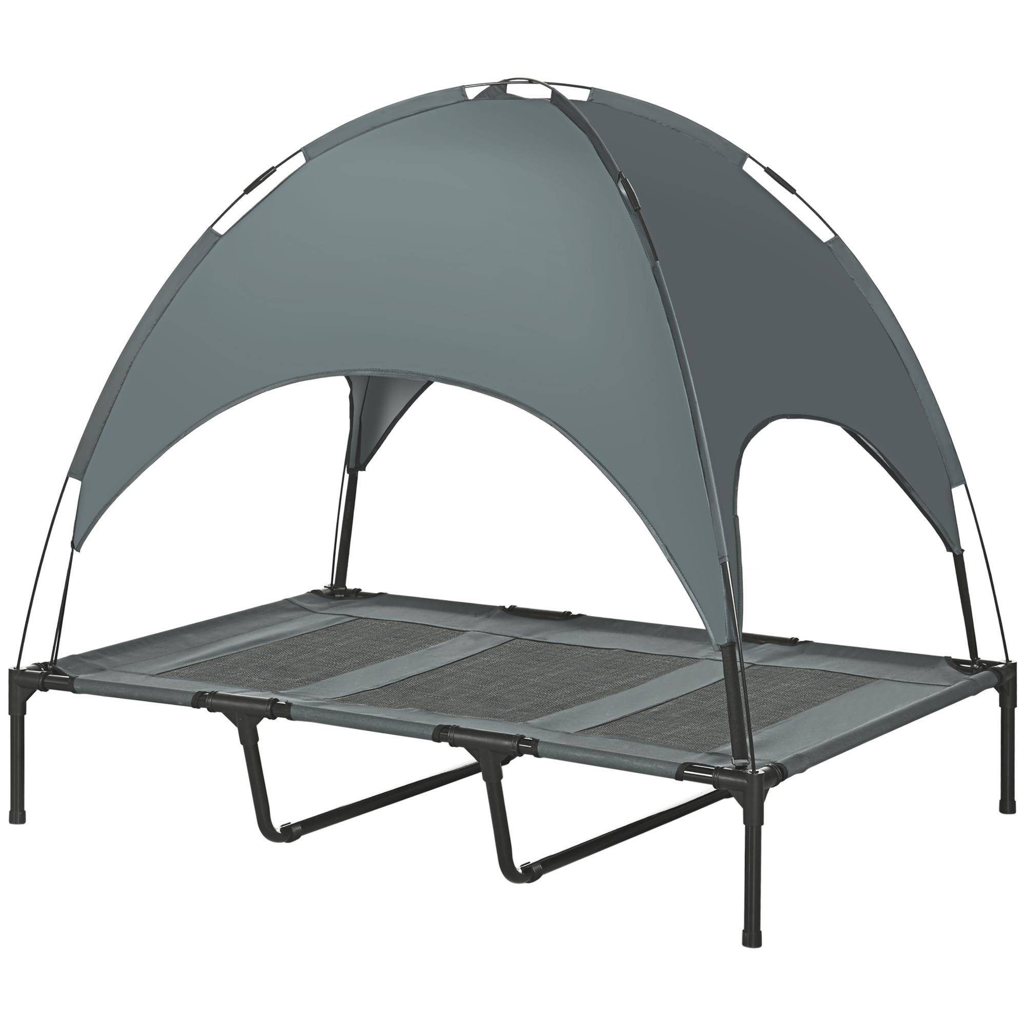 Lit de camp surélevé chien métal tissu pour extérieur avec parasol anti-UV 122cm gris - ComfortXL Outdoor Living - Image 2