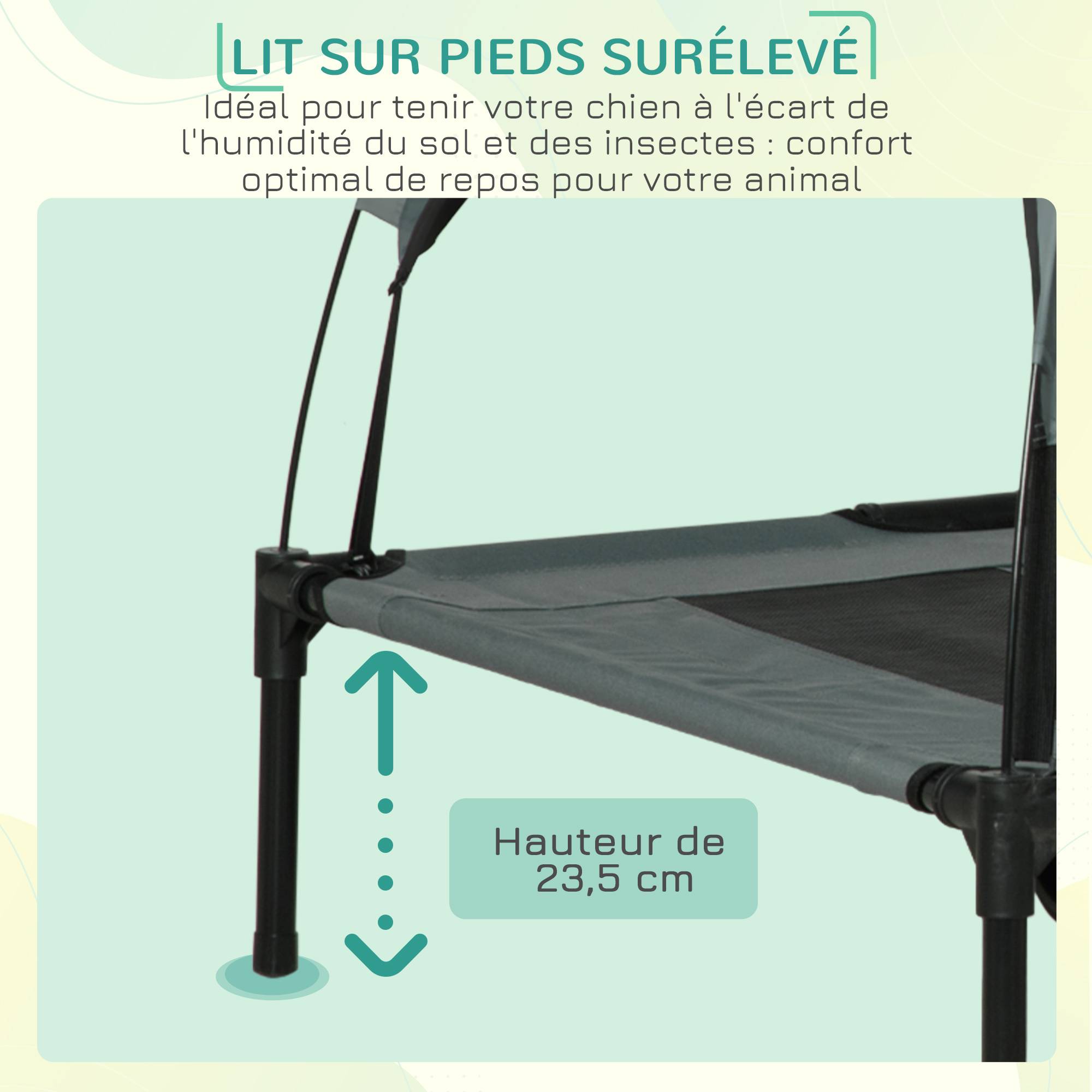Lit de camp surélevé chien métal tissu pour extérieur avec parasol anti-UV 122cm gris - ComfortXL Outdoor Living - Image 8
