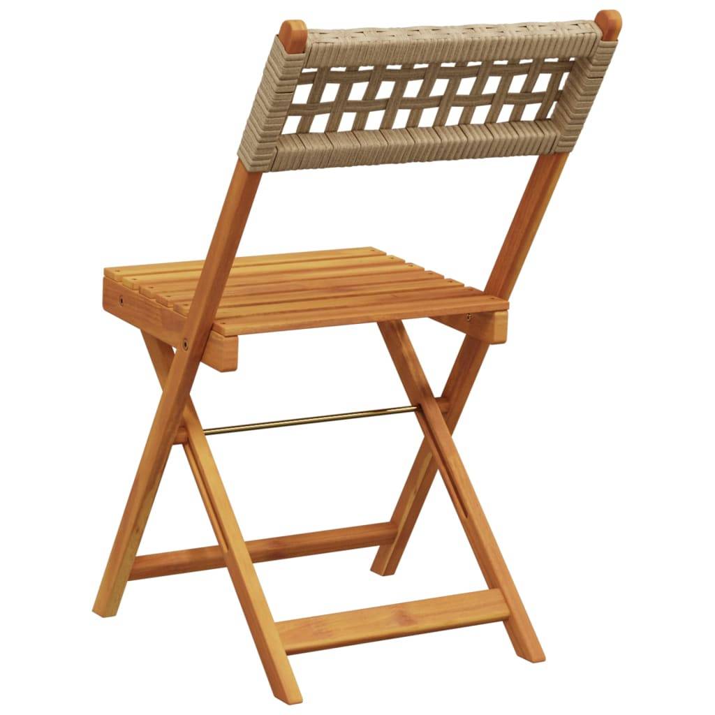 Lot de 4 Chaises de jardin | Chaise d'extérieur pliantes beige rotin et bois massif - Image 6