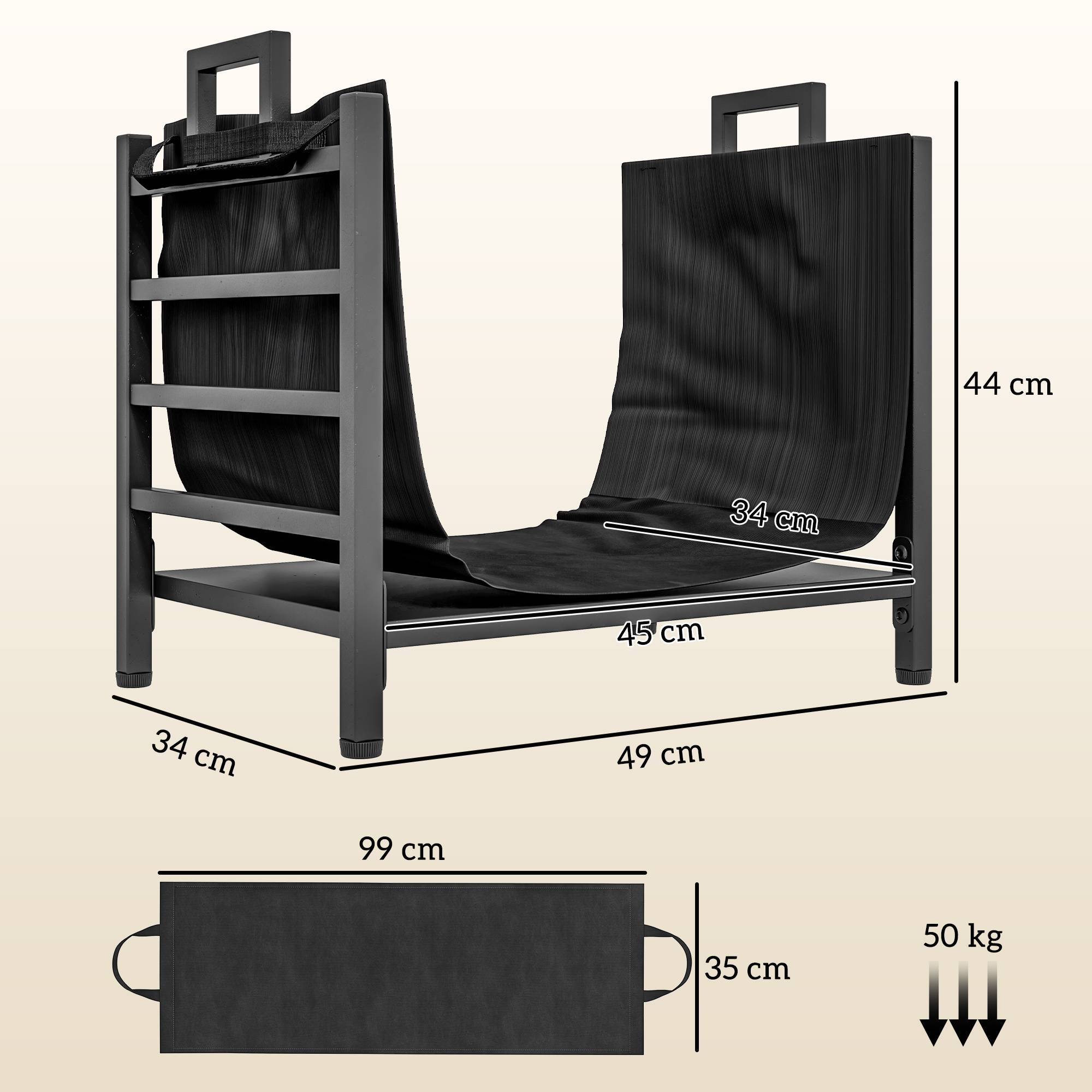 ComfortXL - Range-bûches intérieur métal avec sac transport tissu amovible 44cm noir - ComfortXL Outdoor Living - Image 5