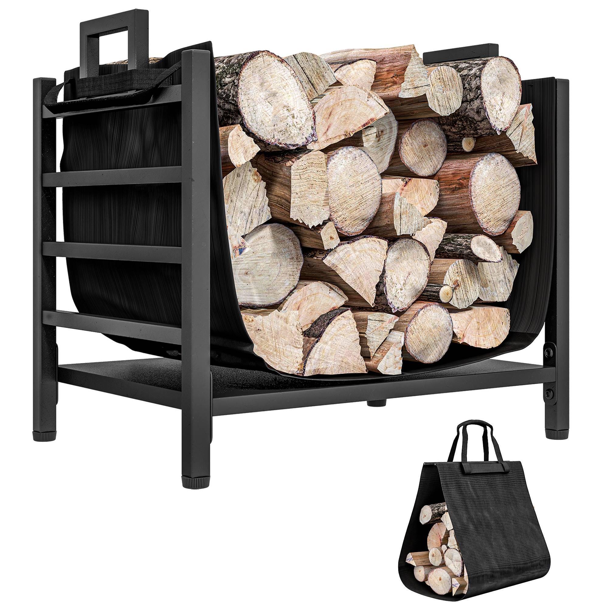 ComfortXL - Range-bûches intérieur métal avec sac transport tissu amovible 44cm noir - ComfortXL Outdoor Living - Image 1