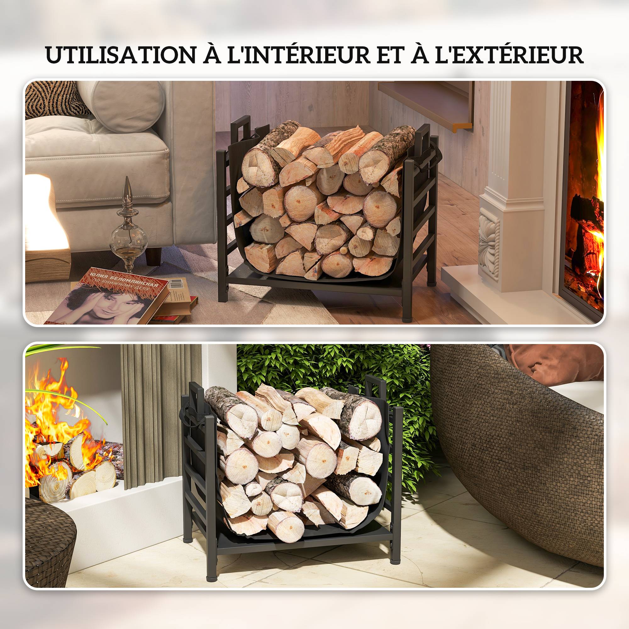 ComfortXL - Range-bûches intérieur métal avec sac transport tissu amovible 44cm noir - ComfortXL Outdoor Living - Image 9