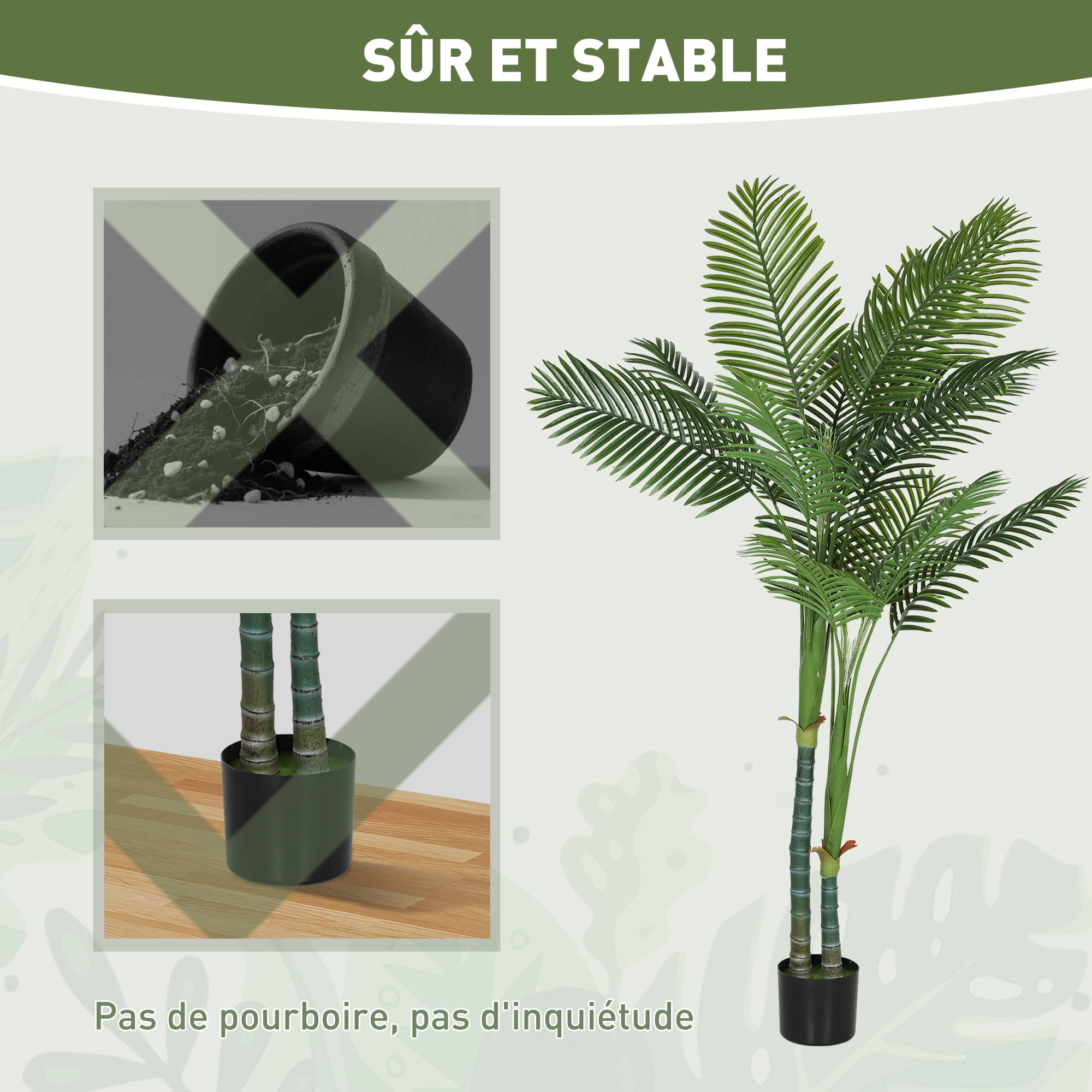 Grand palmier Areca artificiel plastique salon effet naturel 180 cm vert - ComfortXL Outdoor Living - Image 9