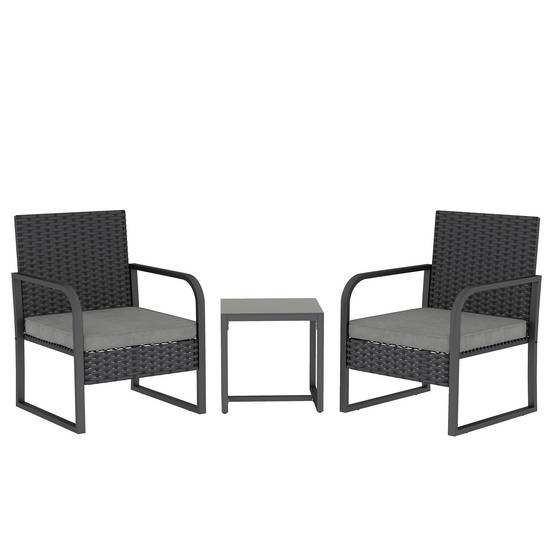 ComfortXL - Petit Salon de Jardin Balcon Résine Tressée 2 Fauteuils Table Verre Gris Foncé Noir - ComfortXL Outdoor Living - Image 1