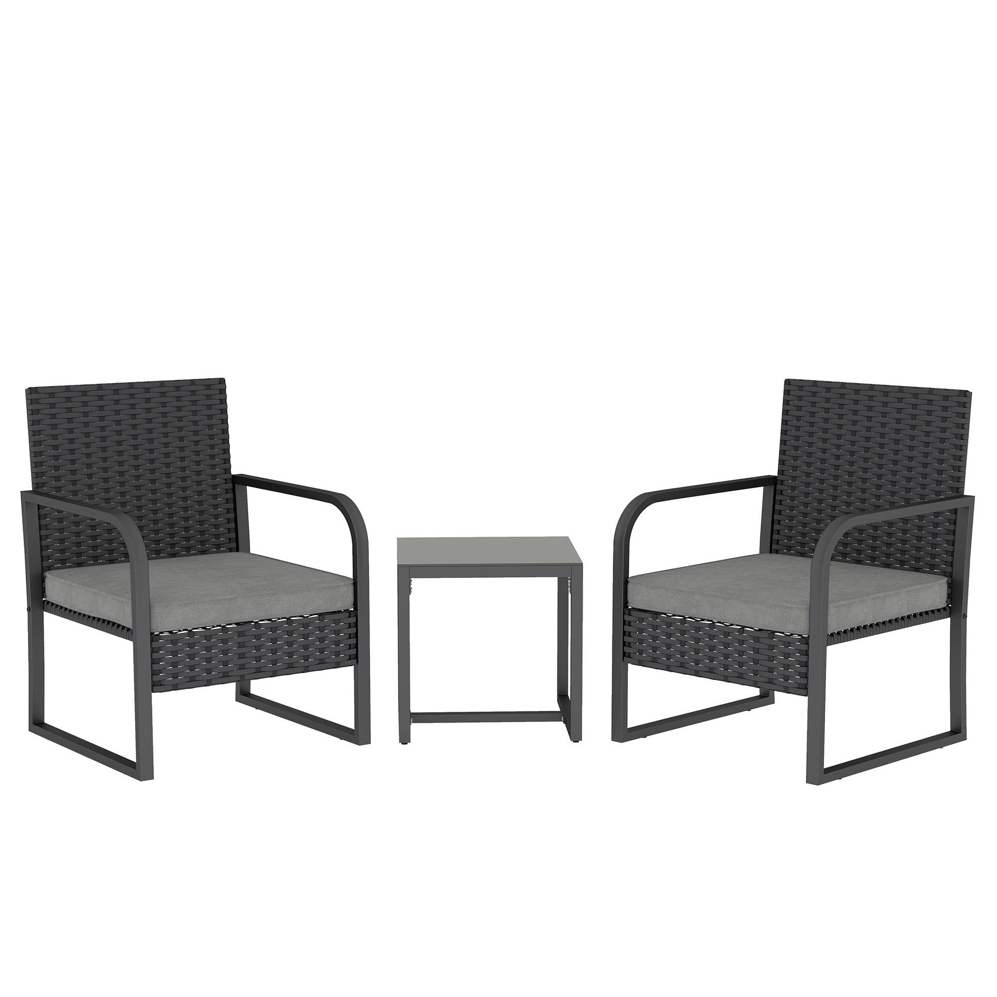 ComfortXL - Petit Salon de Jardin Balcon Résine Tressée 2 Fauteuils Table Verre Gris Foncé Noir - ComfortXL Outdoor Living - Image 1
