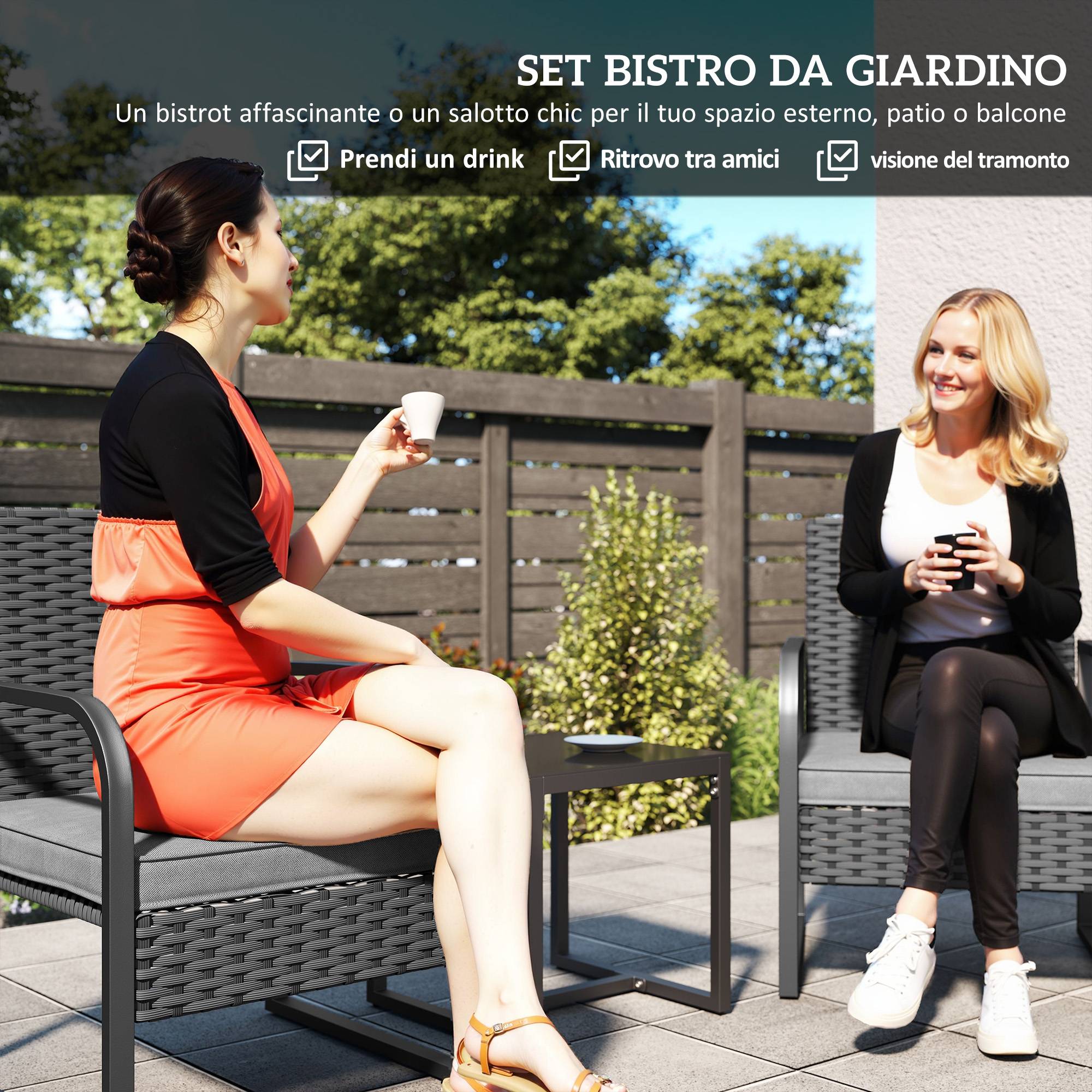 ComfortXL - Petit Salon de Jardin Balcon Résine Tressée 2 Fauteuils Table Verre Gris Foncé Noir - ComfortXL Outdoor Living - Image 6