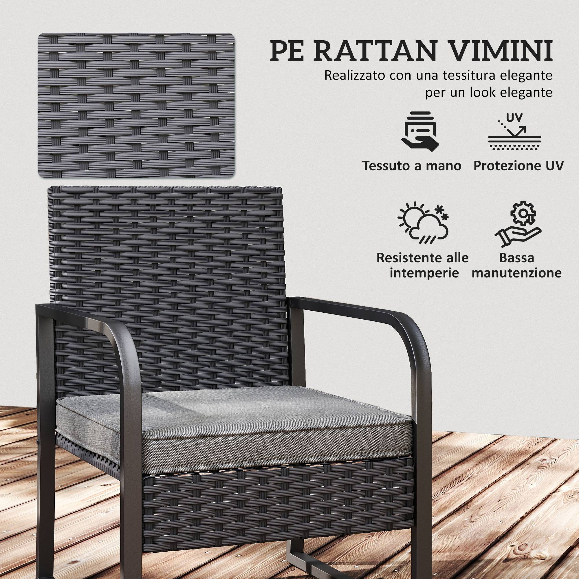 ComfortXL - Petit Salon de Jardin Balcon Résine Tressée 2 Fauteuils Table Verre Gris Foncé Noir - ComfortXL Outdoor Living - Image 7