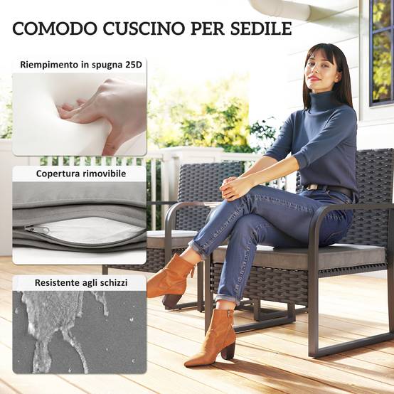 ComfortXL - Petit Salon de Jardin Balcon Résine Tressée 2 Fauteuils Table Verre Gris Foncé Noir - ComfortXL Outdoor Living - Image 9