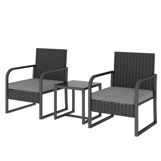 ComfortXL - Petit Salon de Jardin Balcon Résine Tressée 2 Fauteuils Table Verre Gris Foncé Noir - ComfortXL Outdoor Living - Image 2