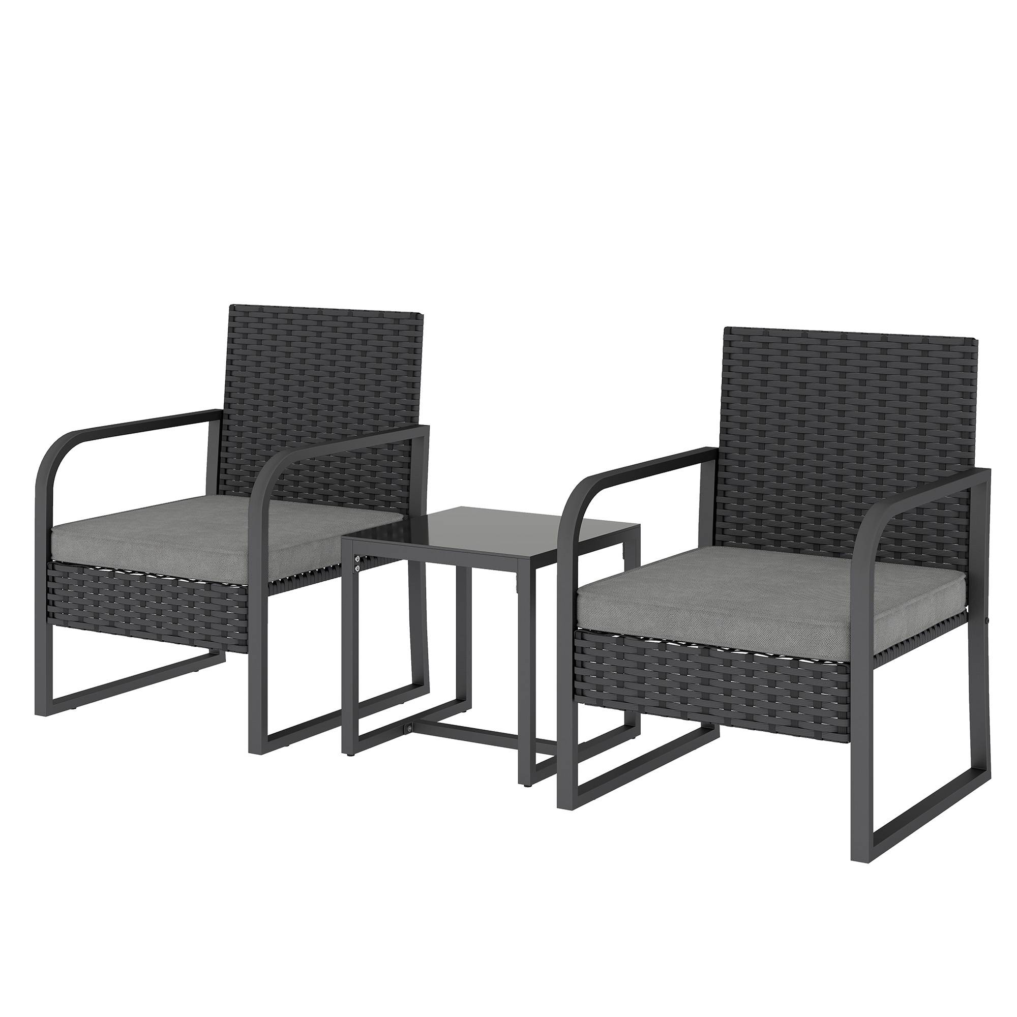 ComfortXL - Petit Salon de Jardin Balcon Résine Tressée 2 Fauteuils Table Verre Gris Foncé Noir - ComfortXL Outdoor Living - Image 2