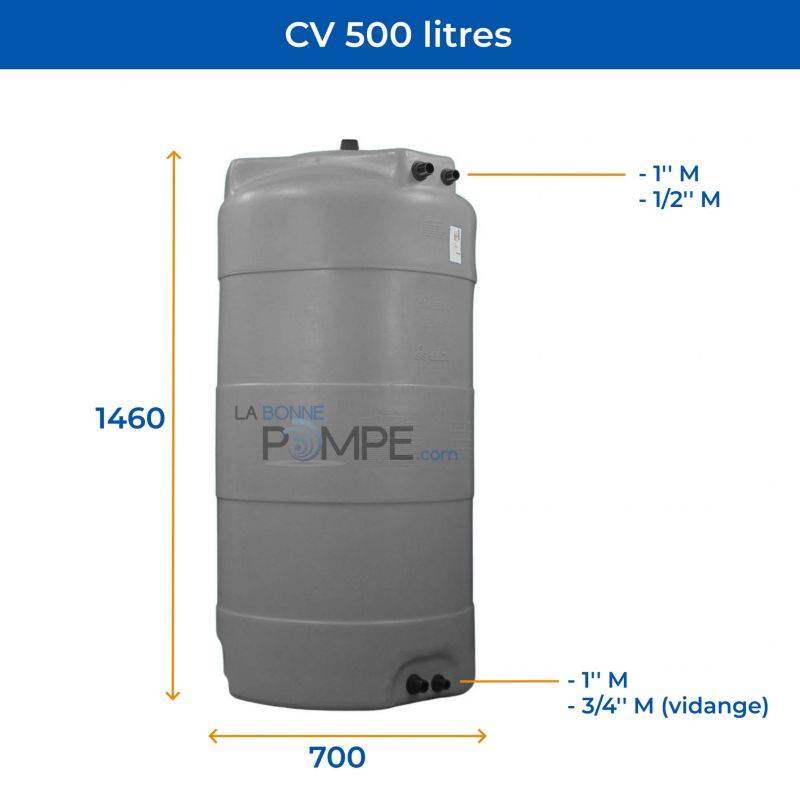 Cuve récupération eau de pluie 500L - Réservoir aérien vertical Gris - Polyéthylène - ELBI CV - Image 2