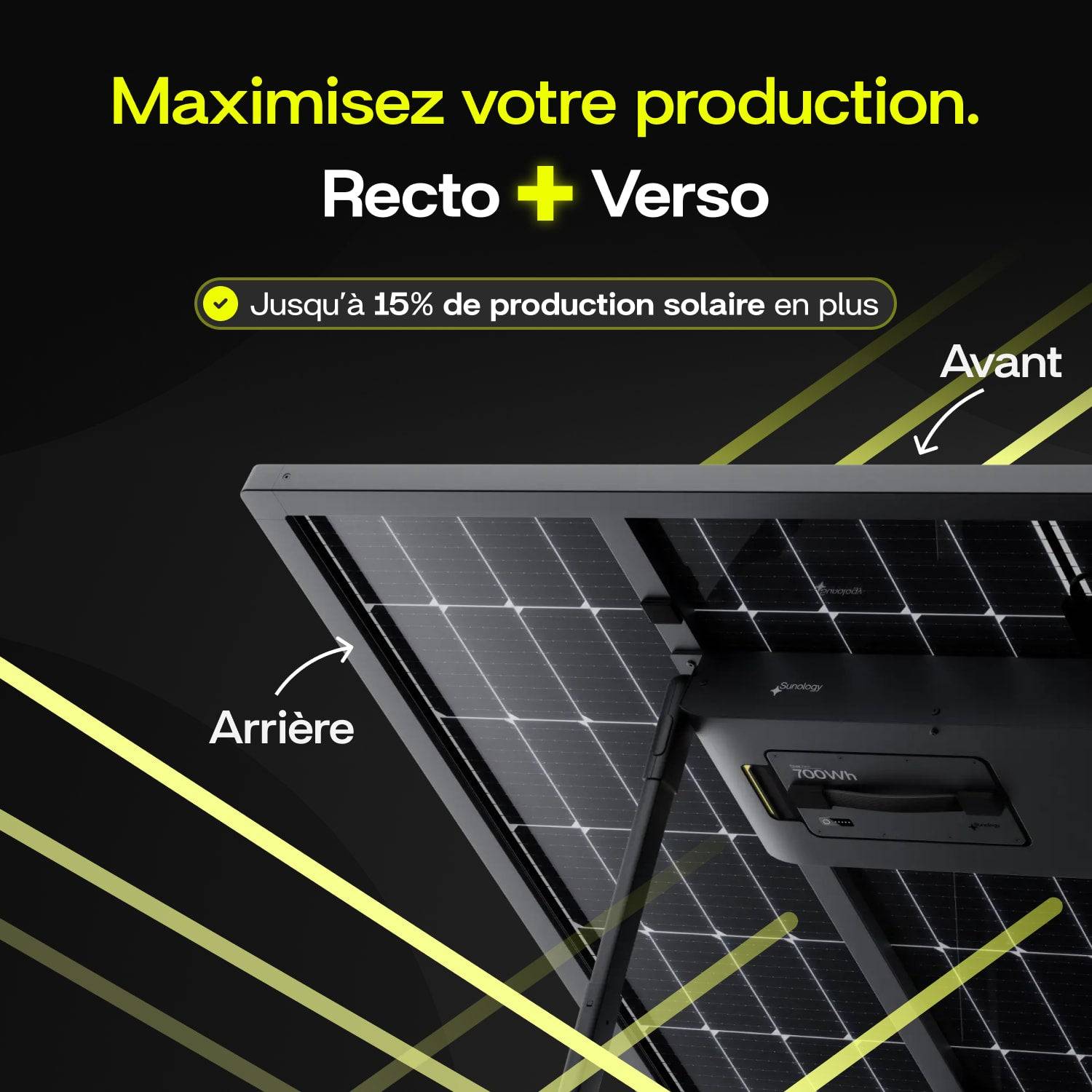 Sunology PLAY Max - Kit 3 panneaux solaires avec batterie (option) 1350W bifacial – Stations solaires livrées assemblées – Installation au sol ou mur - Image 3