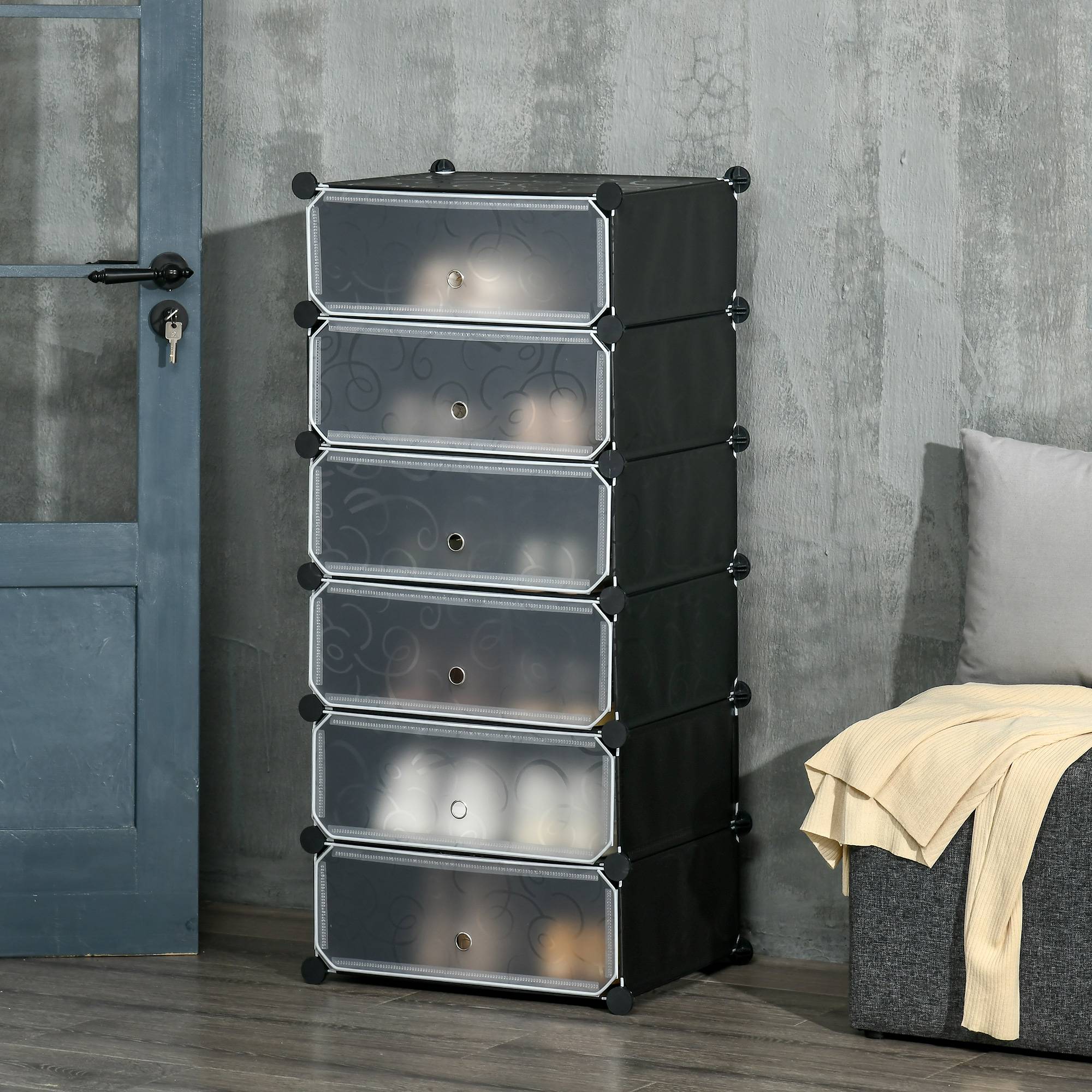 Système d'étagères modulaires pour 6 paires de chaussures, 49 cm x 36,5 cm x 108 cm, noir - Image 4