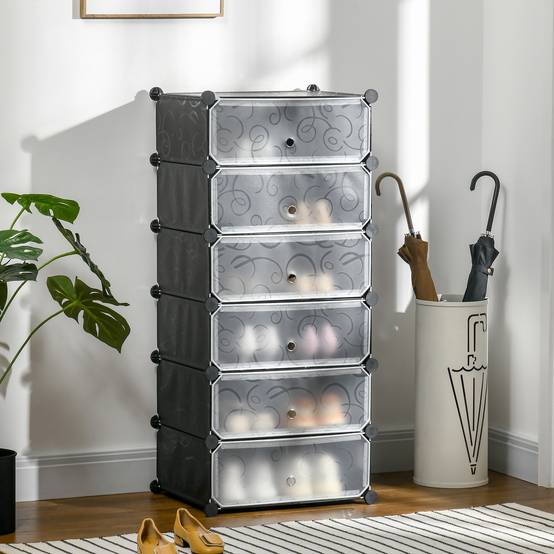 Système d'étagères modulaires pour 6 paires de chaussures, 49 cm x 36,5 cm x 108 cm, noir - Image 3