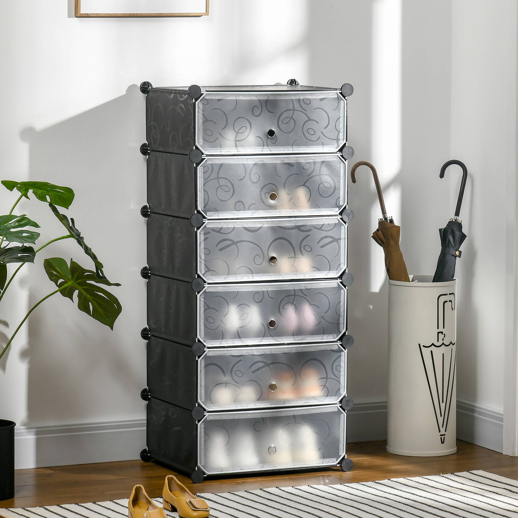 Système d'étagères modulaires pour 6 paires de chaussures, 49 cm x 36,5 cm x 108 cm, noir - Image 3