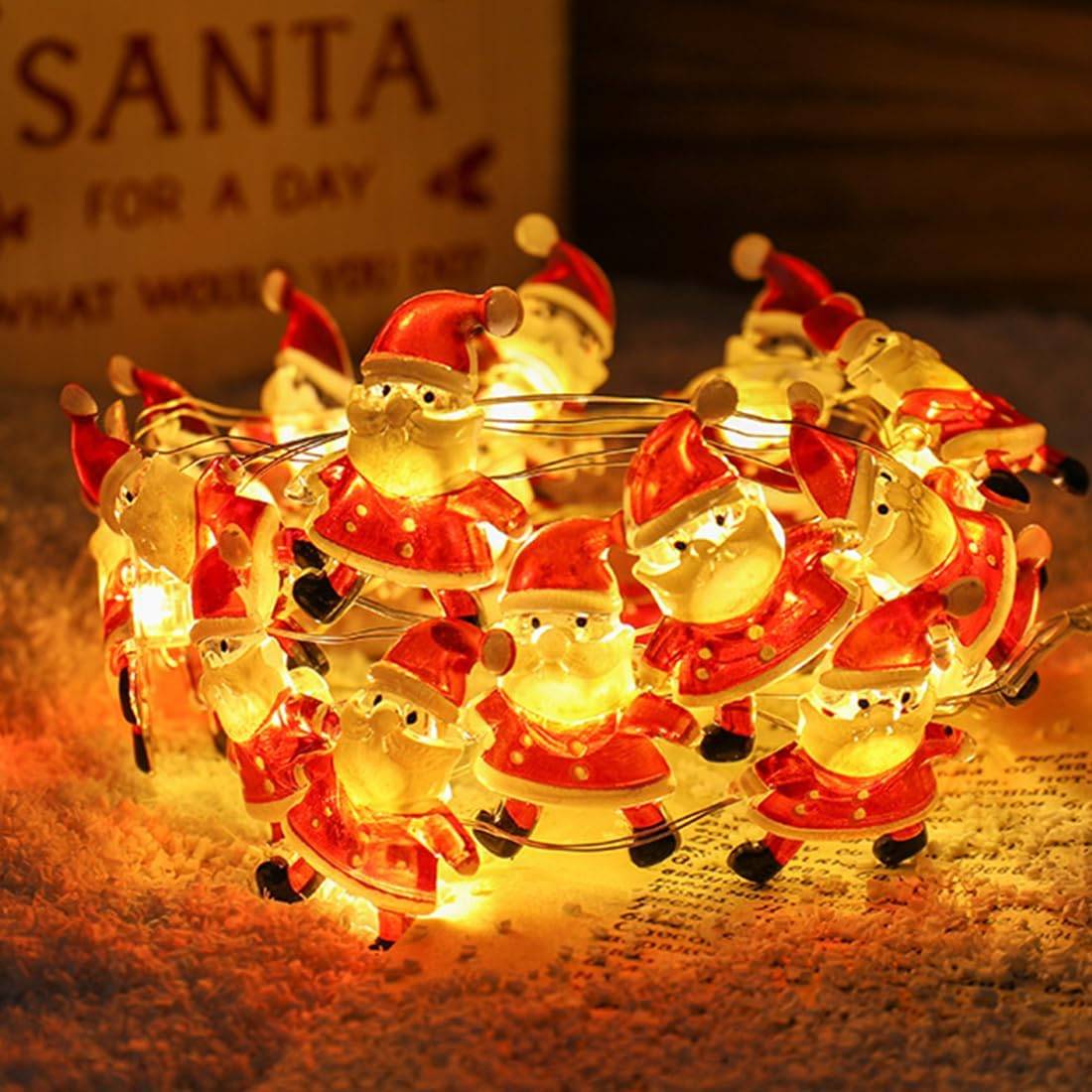Guirlande lumineuse d'intérieur à piles, 3 m/30 LED, décoration Père Noël, rideaux lumineux d'extérieur, lumière blanche chaude, éclairage - Image 3