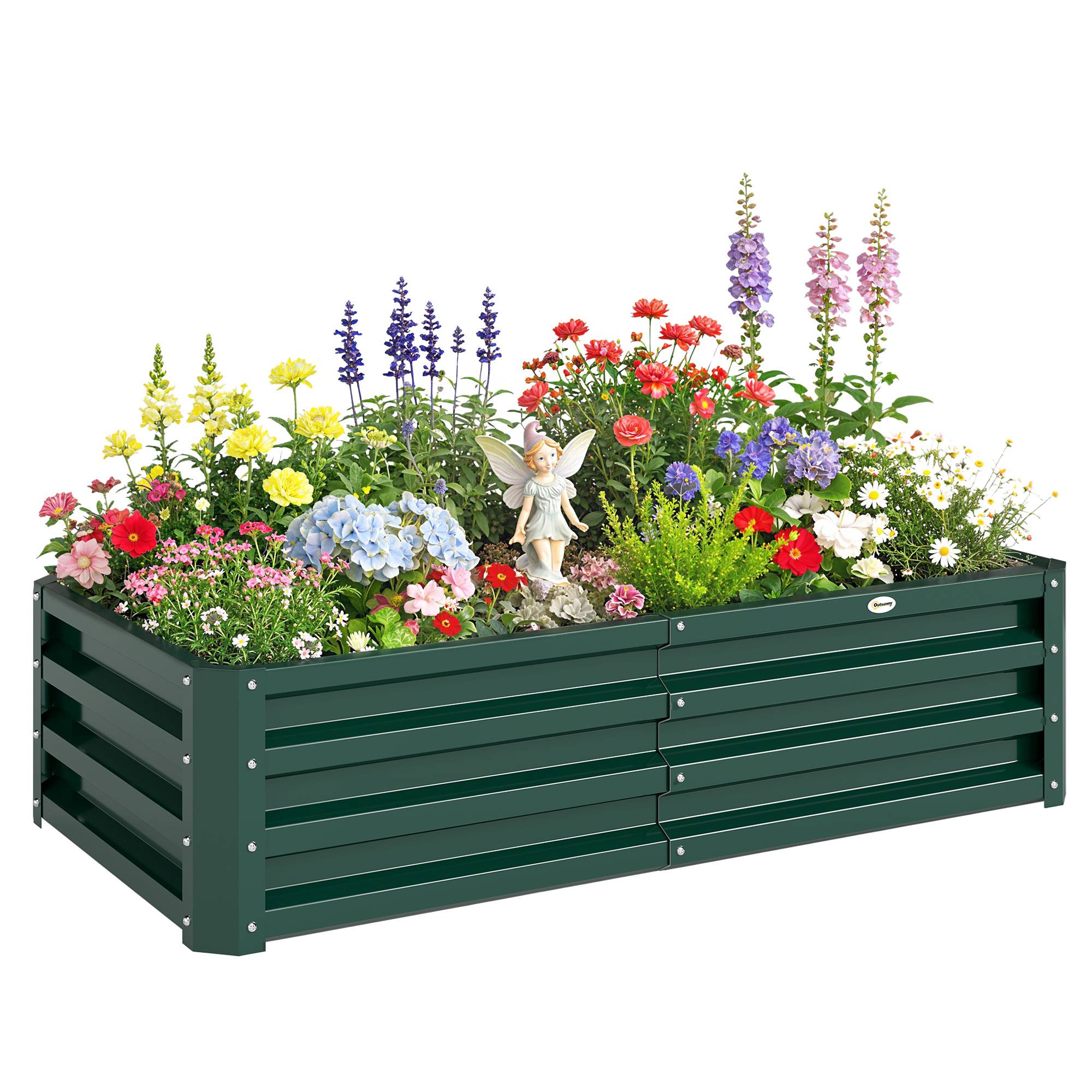 Carré potager de jardin rectangulaire tôle d'acier ondulée 120 x 60 x 30 cm vert foncé - Image 1
