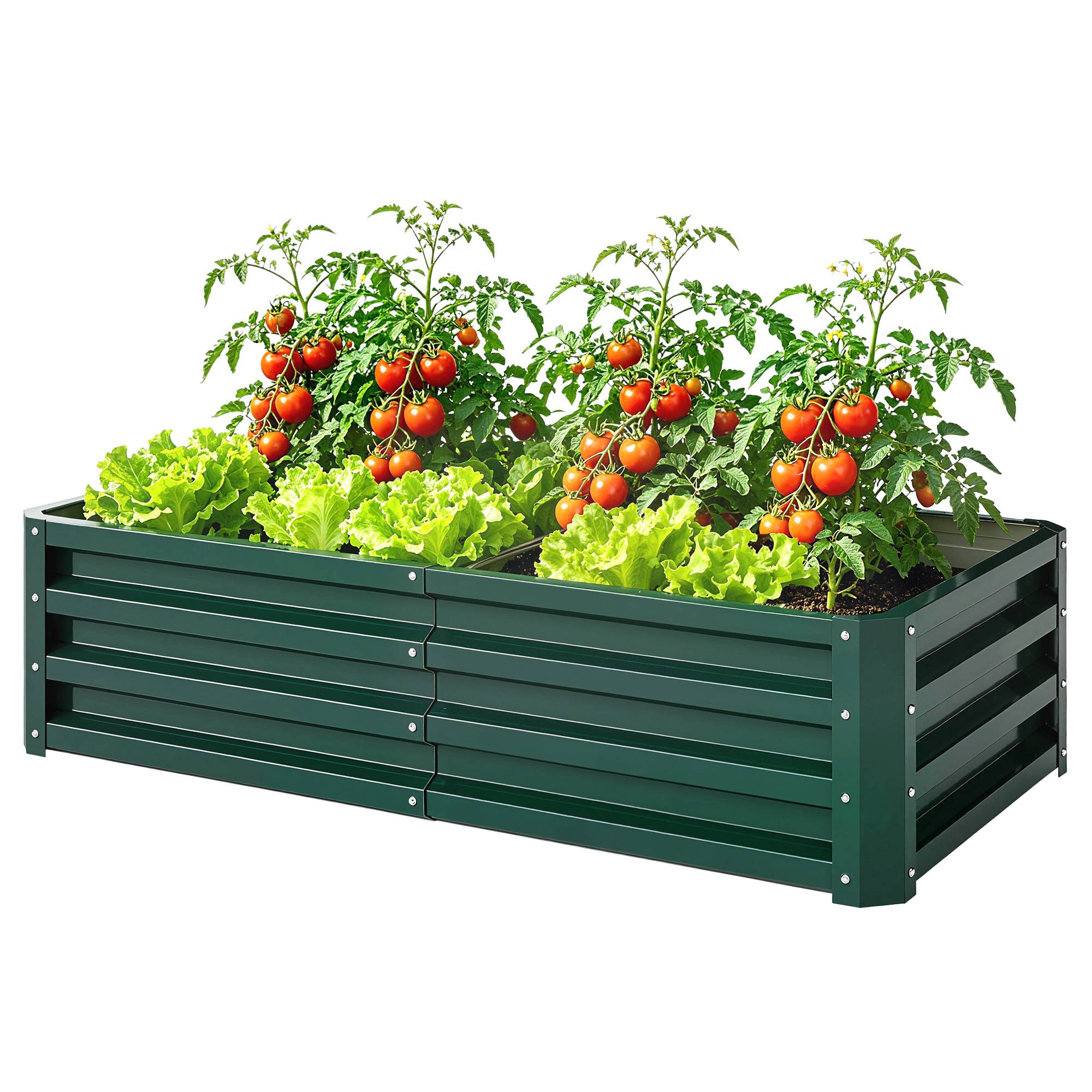 Carré potager de jardin rectangulaire tôle d'acier ondulée 120 x 60 x 30 cm vert foncé - Image 2
