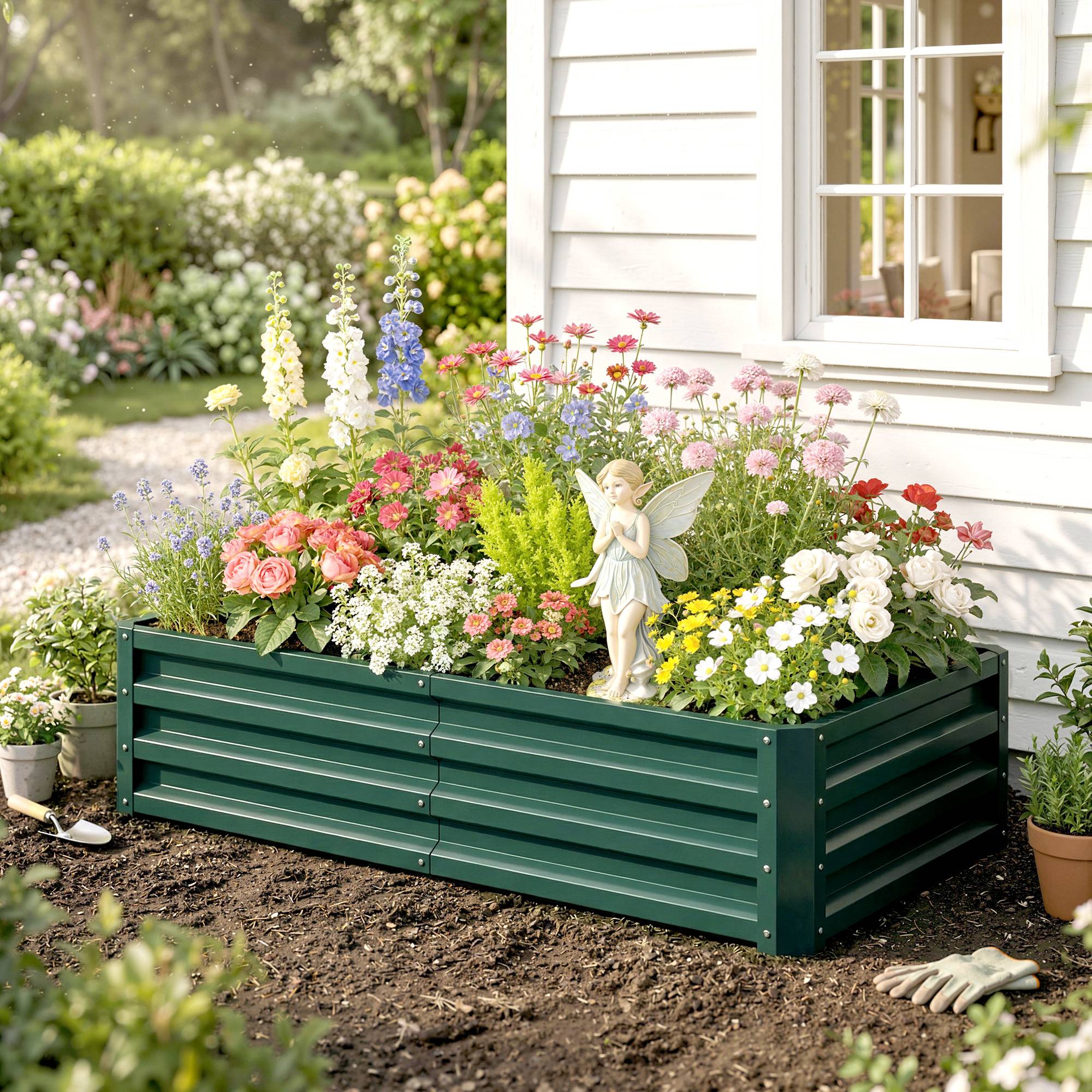 Carré potager de jardin rectangulaire tôle d'acier ondulée 120 x 60 x 30 cm vert foncé - Image 10