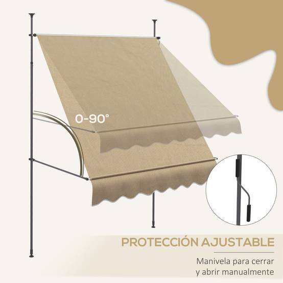 Store banne rétractable manuel à manivelle 200 x 120 x 210-300 cm, hauteur réglable, imperméable et anti-UV, beige - Image 7