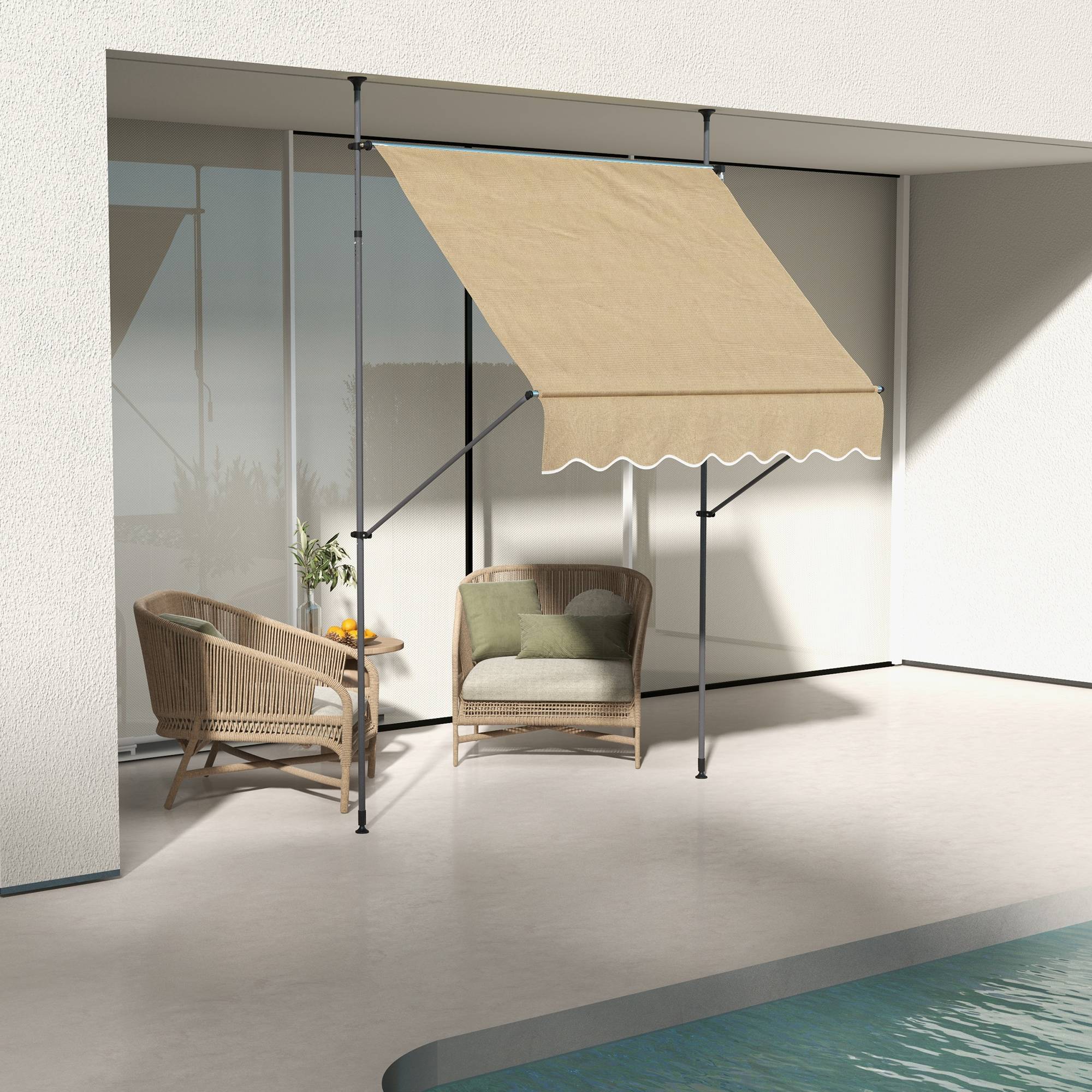 Store banne rétractable manuel à manivelle 200 x 120 x 210-300 cm, hauteur réglable, imperméable et anti-UV, beige - Image 3