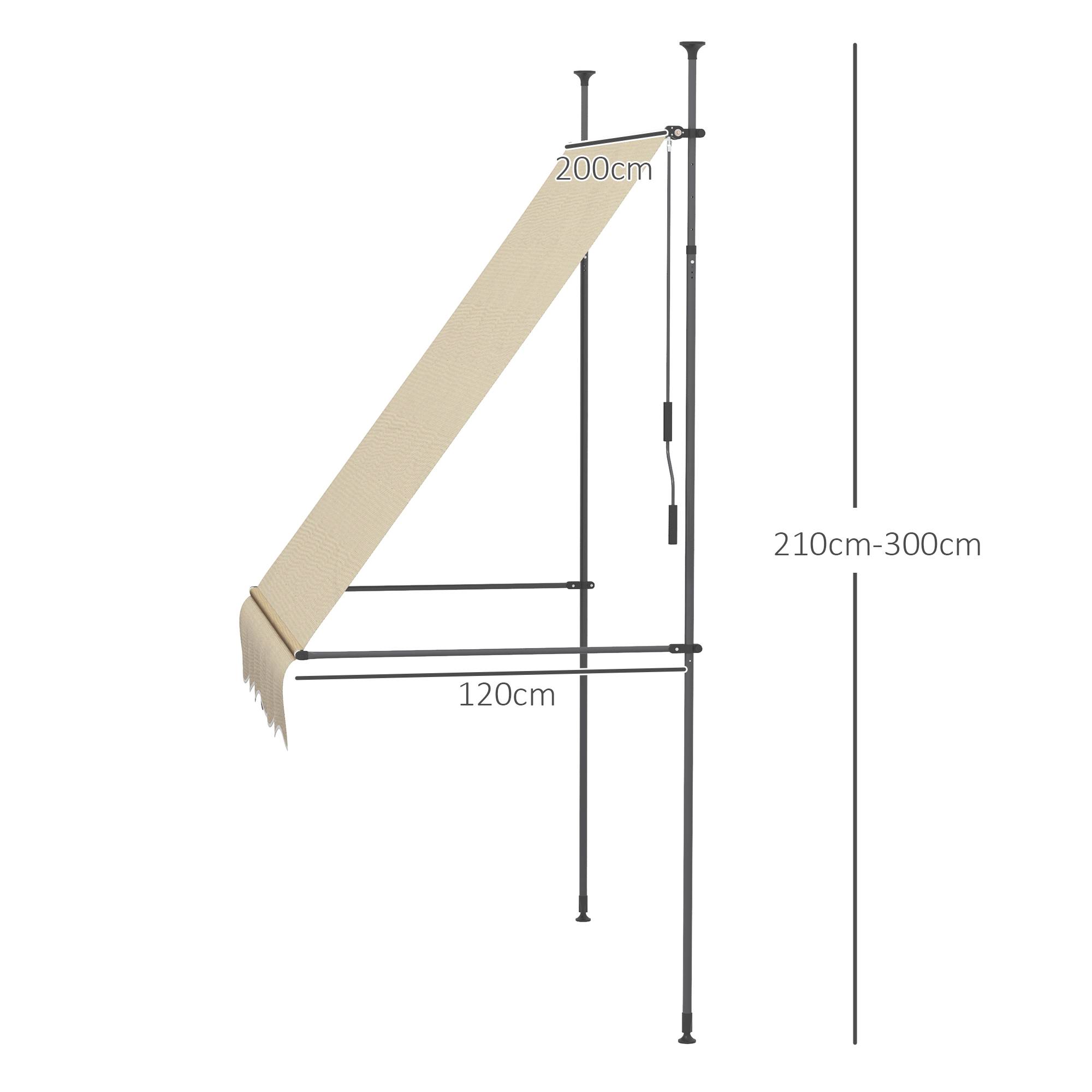 Store banne rétractable manuel à manivelle 200 x 120 x 210-300 cm, hauteur réglable, imperméable et anti-UV, beige - Image 5