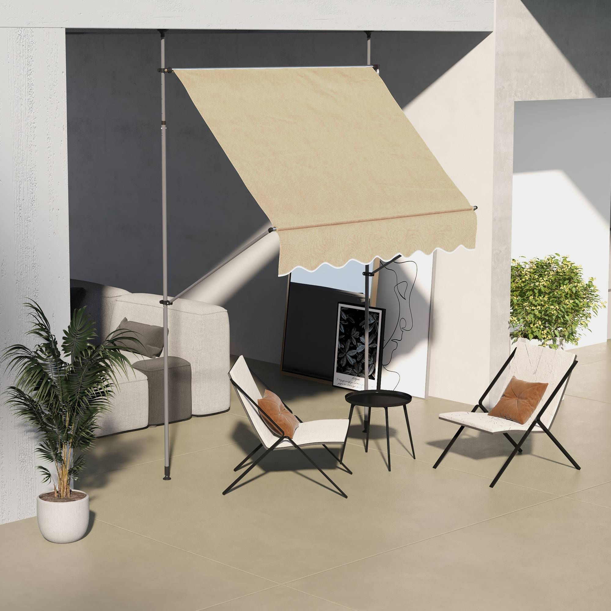 Store banne rétractable manuel à manivelle 200 x 120 x 210-300 cm, hauteur réglable, imperméable et anti-UV, beige - Image 4